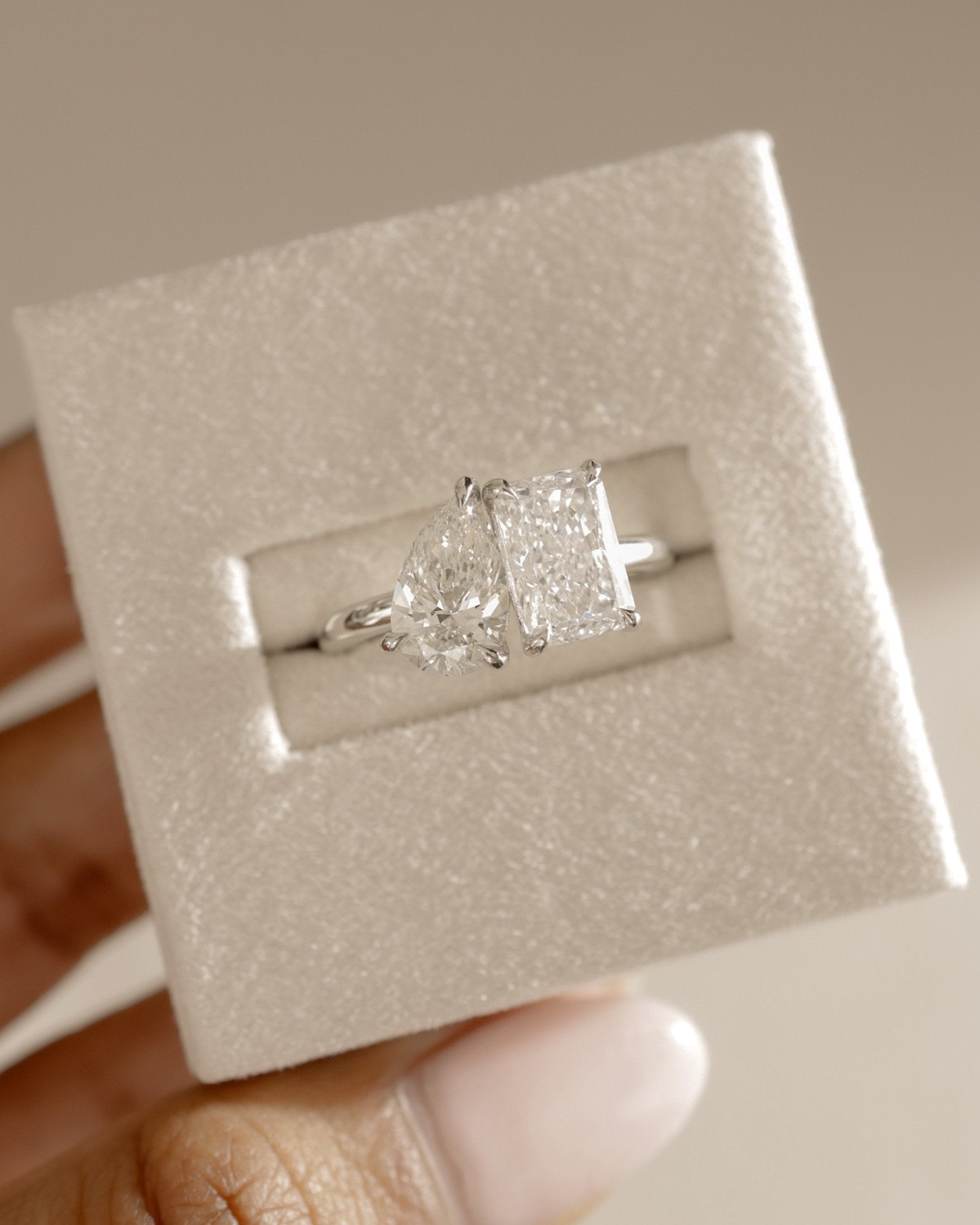 3.30 CT Pear & Radiant Cut Moissanite Two Stone Engagement Ring