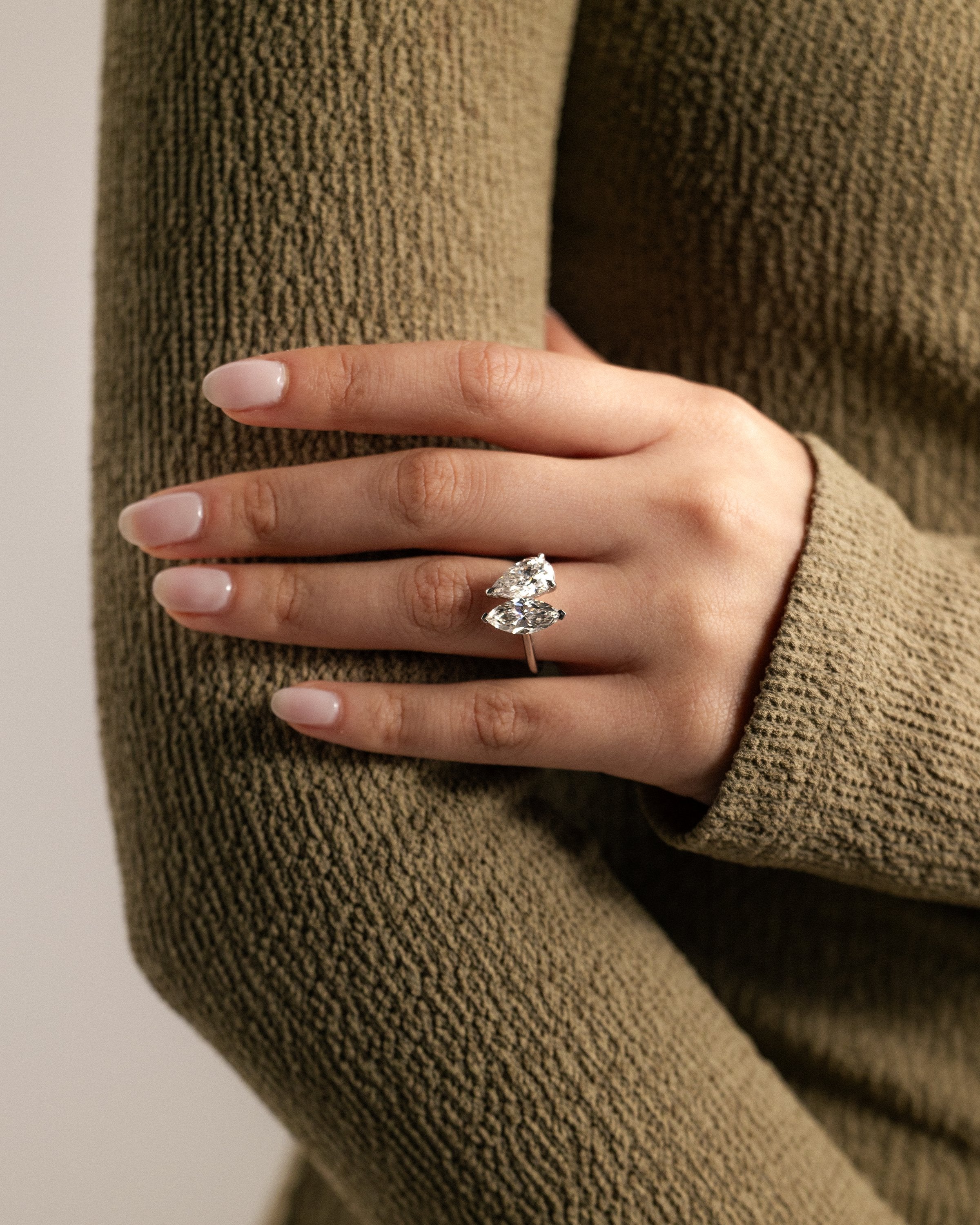 3.30 CT Marquise & Pear Cut Moissanite Bezel Engagement Ring