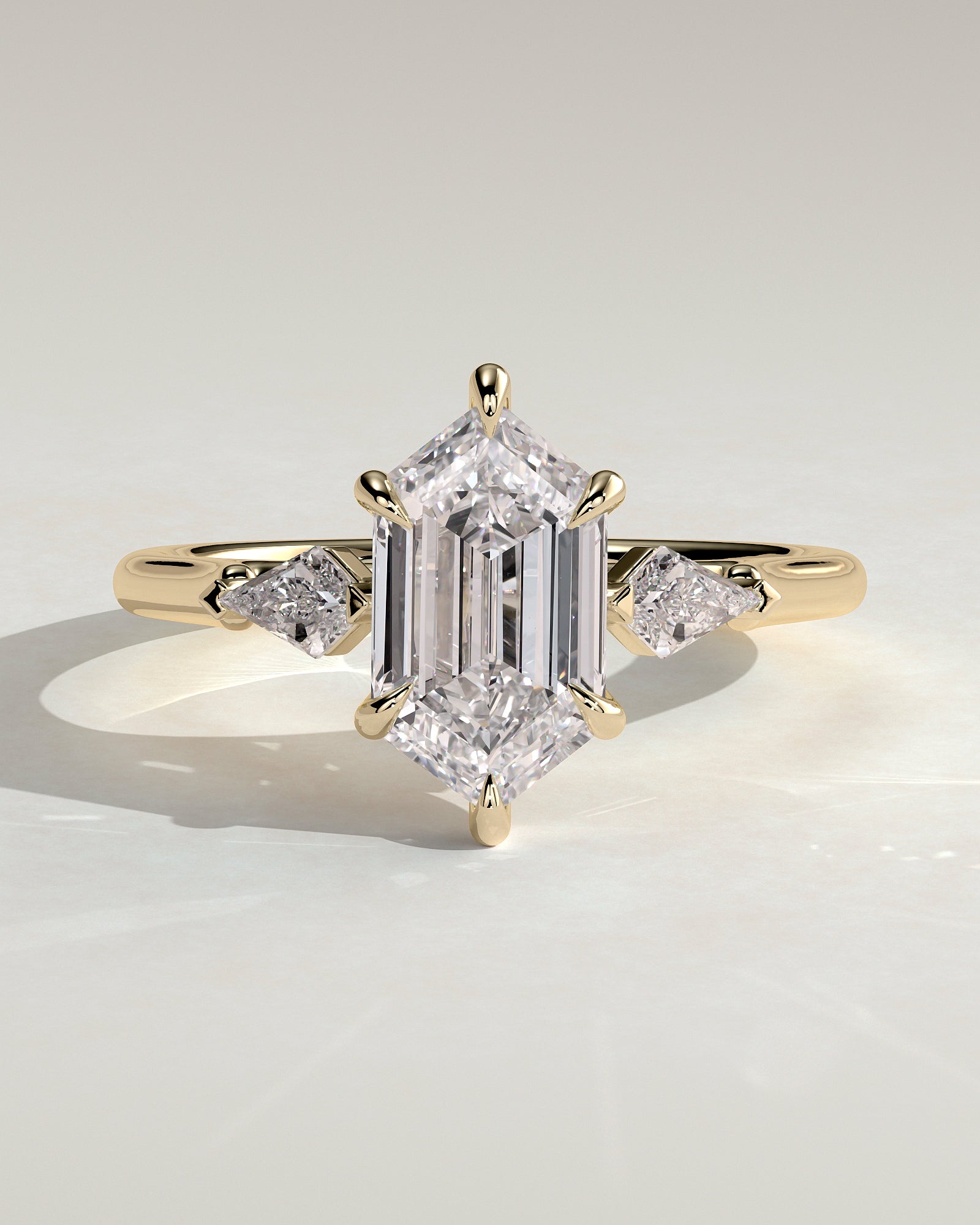 2.0 CT Hexagon Cut Moissanite Three Stone Engagement Ring