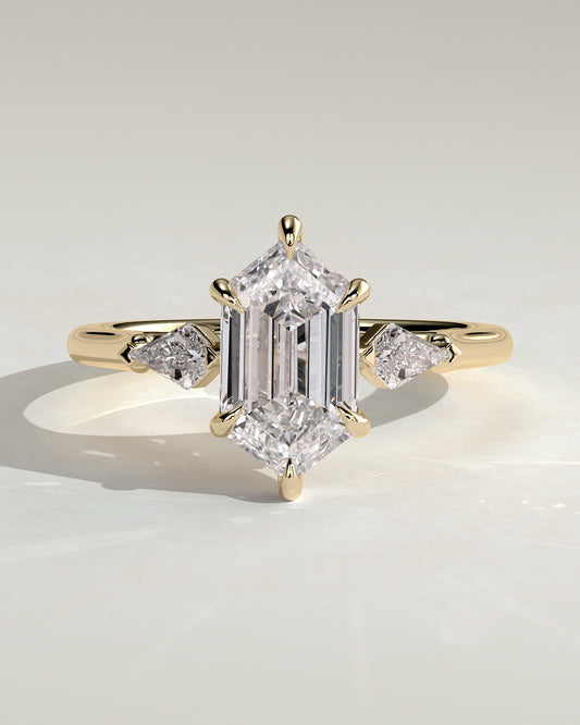 2.0 CT Hexagon Cut Moissanite Three Stone Engagement Ring