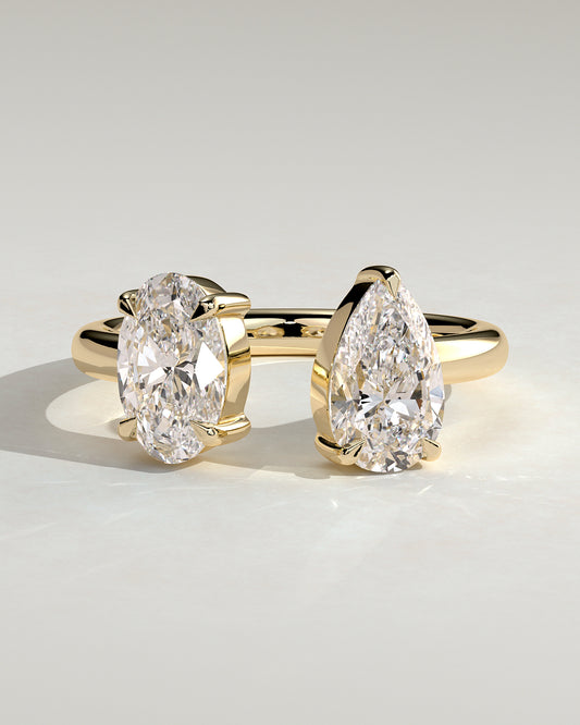 2.40 CT Pear & Oval Cut Moissanite Two Stone Engagement Ring