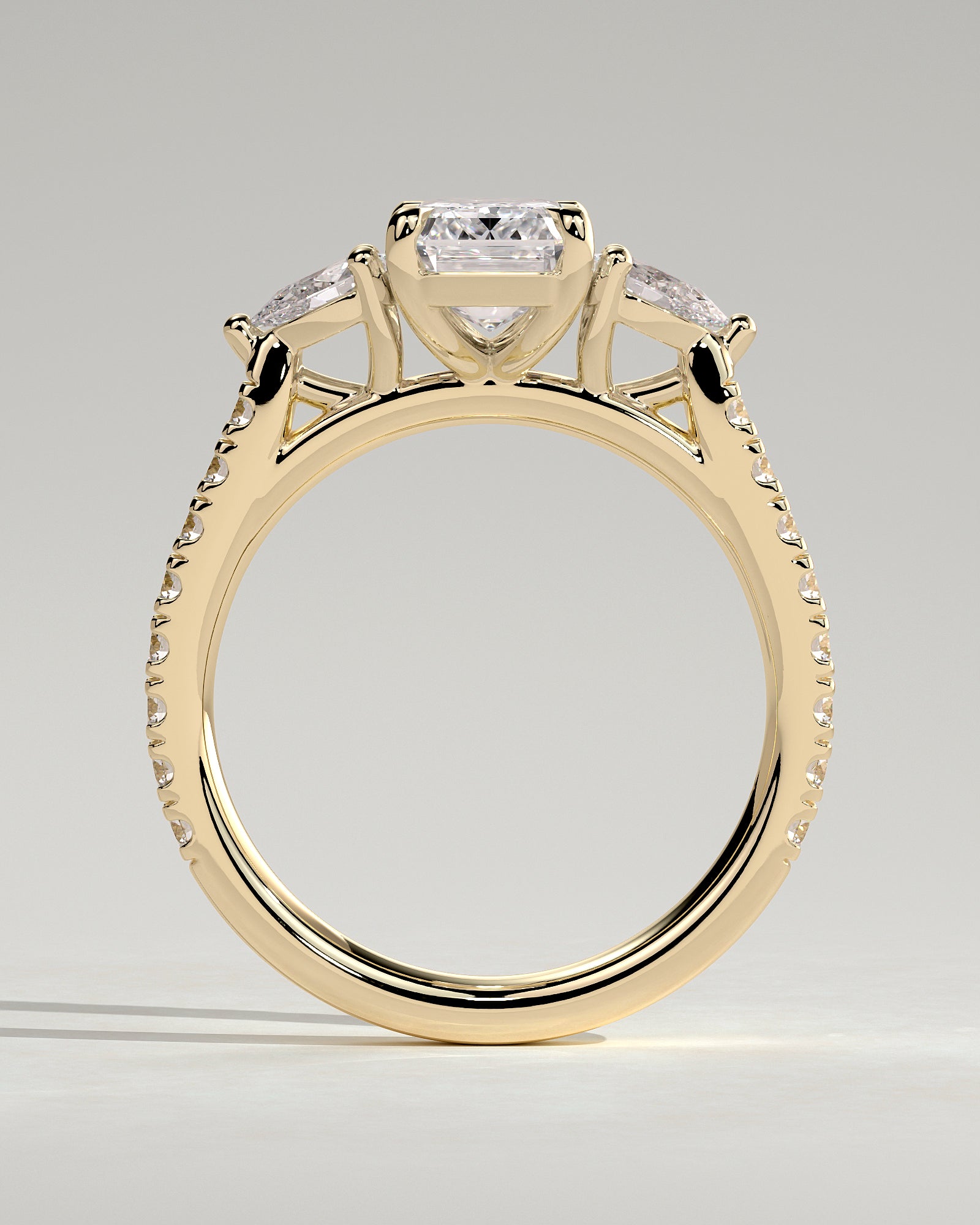 2.0 CT Emerald Cut Moissanite Three Stone & Pave Engagement Ring