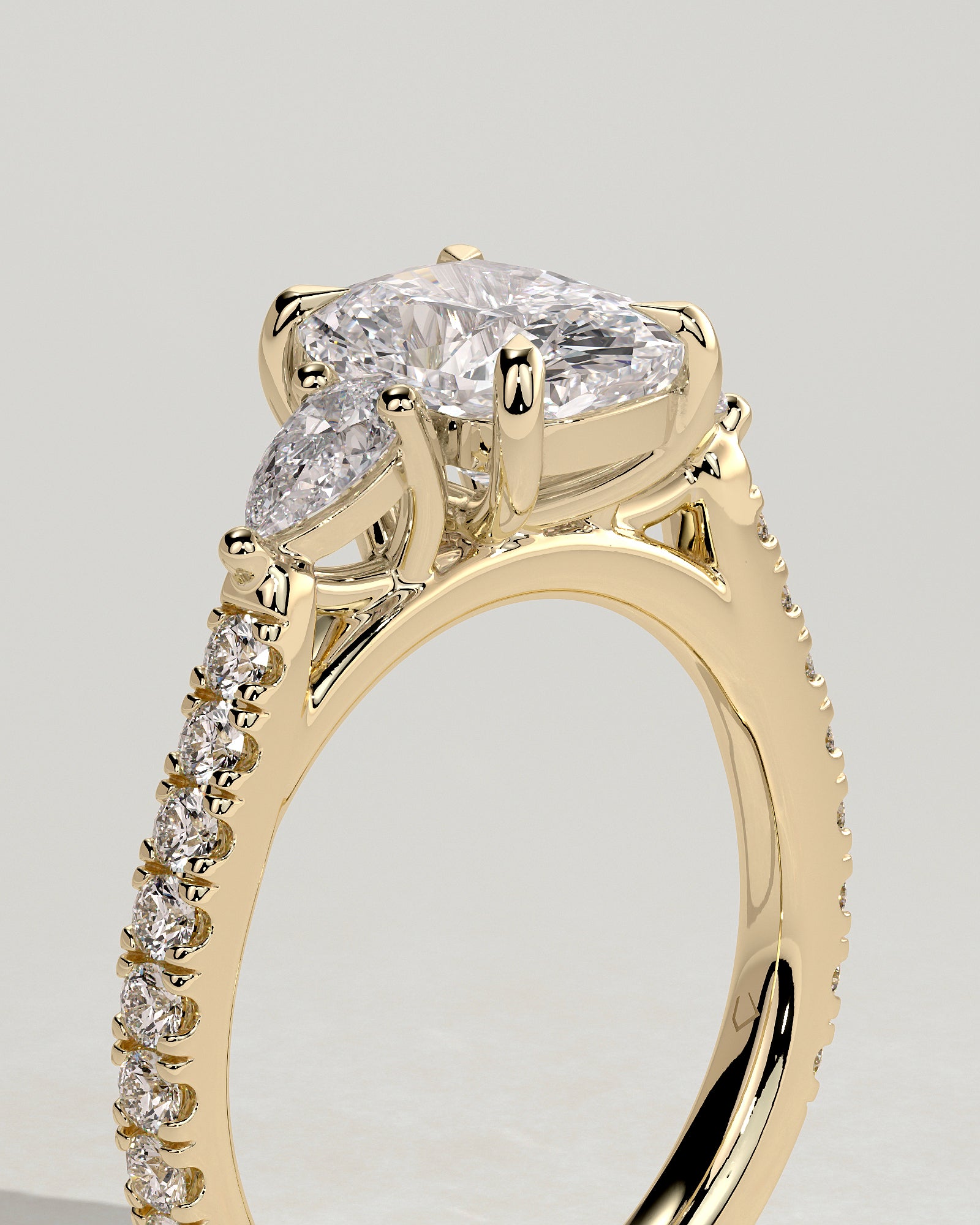 2.0 CT Elongated Cushion Cut Moissanite Three Stone & Pave Engagement Ring