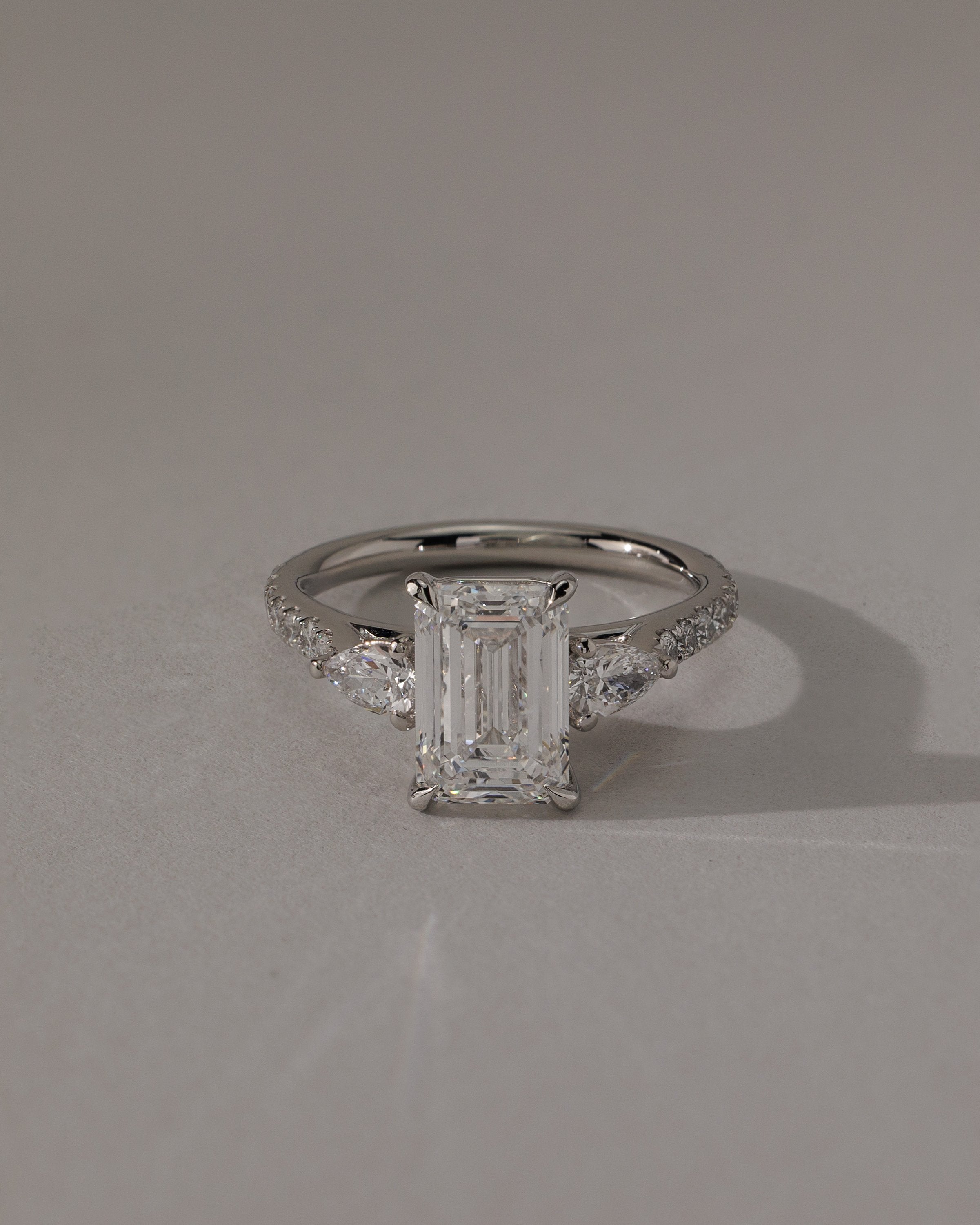 2.0 CT Emerald Cut Moissanite Three Stone & Pave Engagement Ring