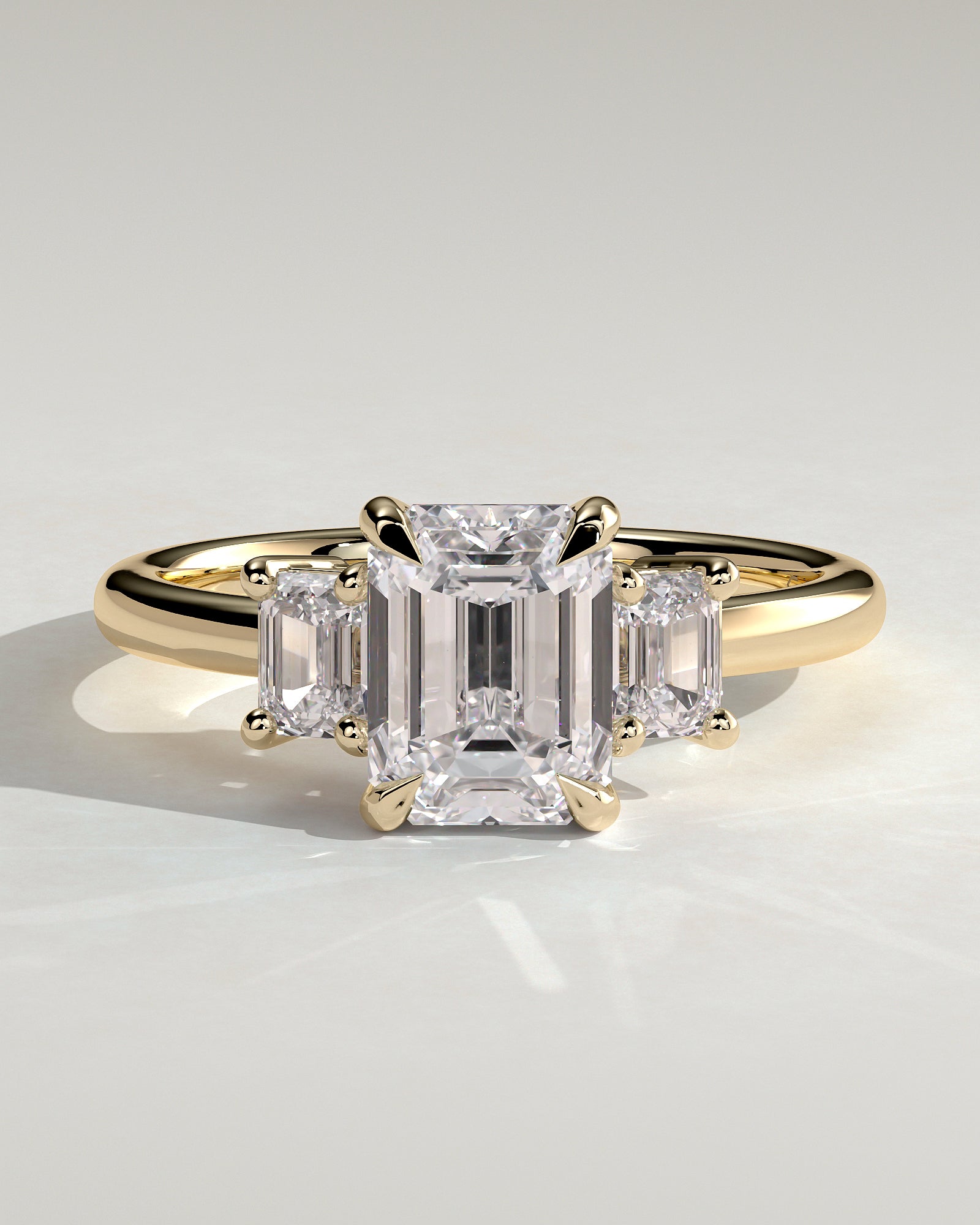 2.0 CT Emerald Cut Moissanite Three Stone Engagement Ring