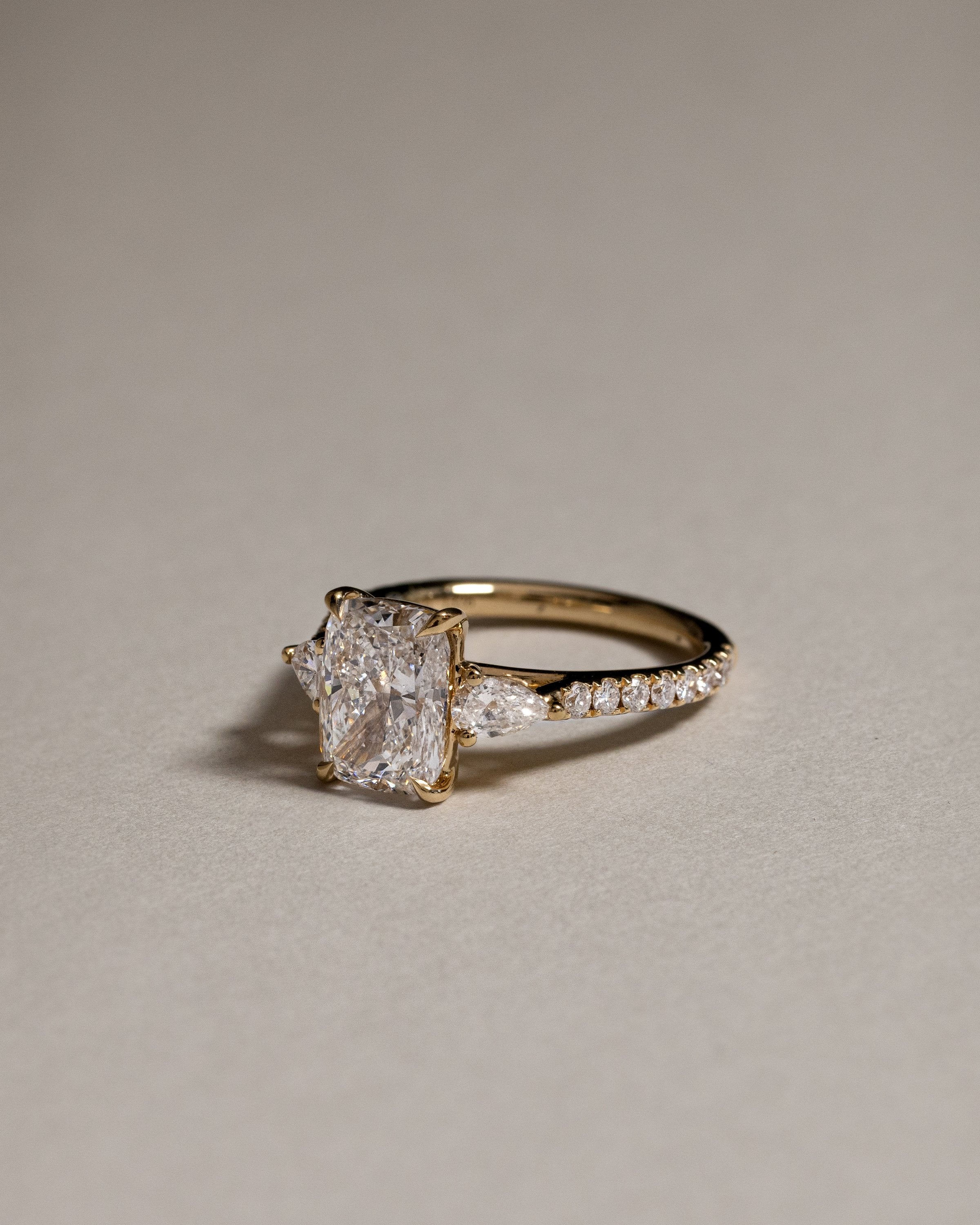 2.0 CT Elongated Cushion Shape Moissanite Three Stone & Pave Engagement Ring