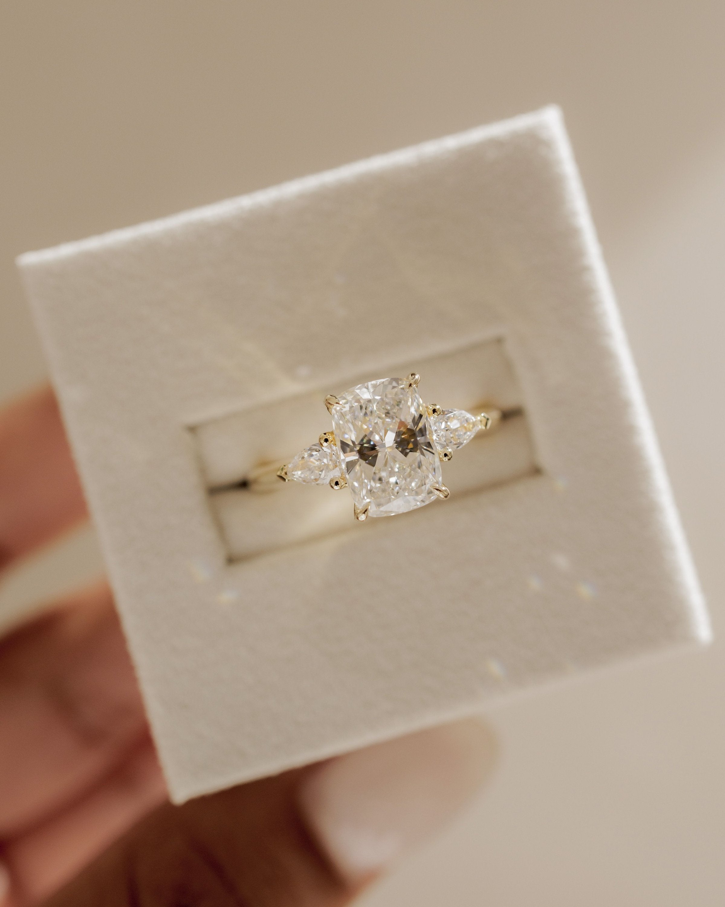 2.0 CT Elongated Cushion Cut Moissanite Three Stone Engagement Ring