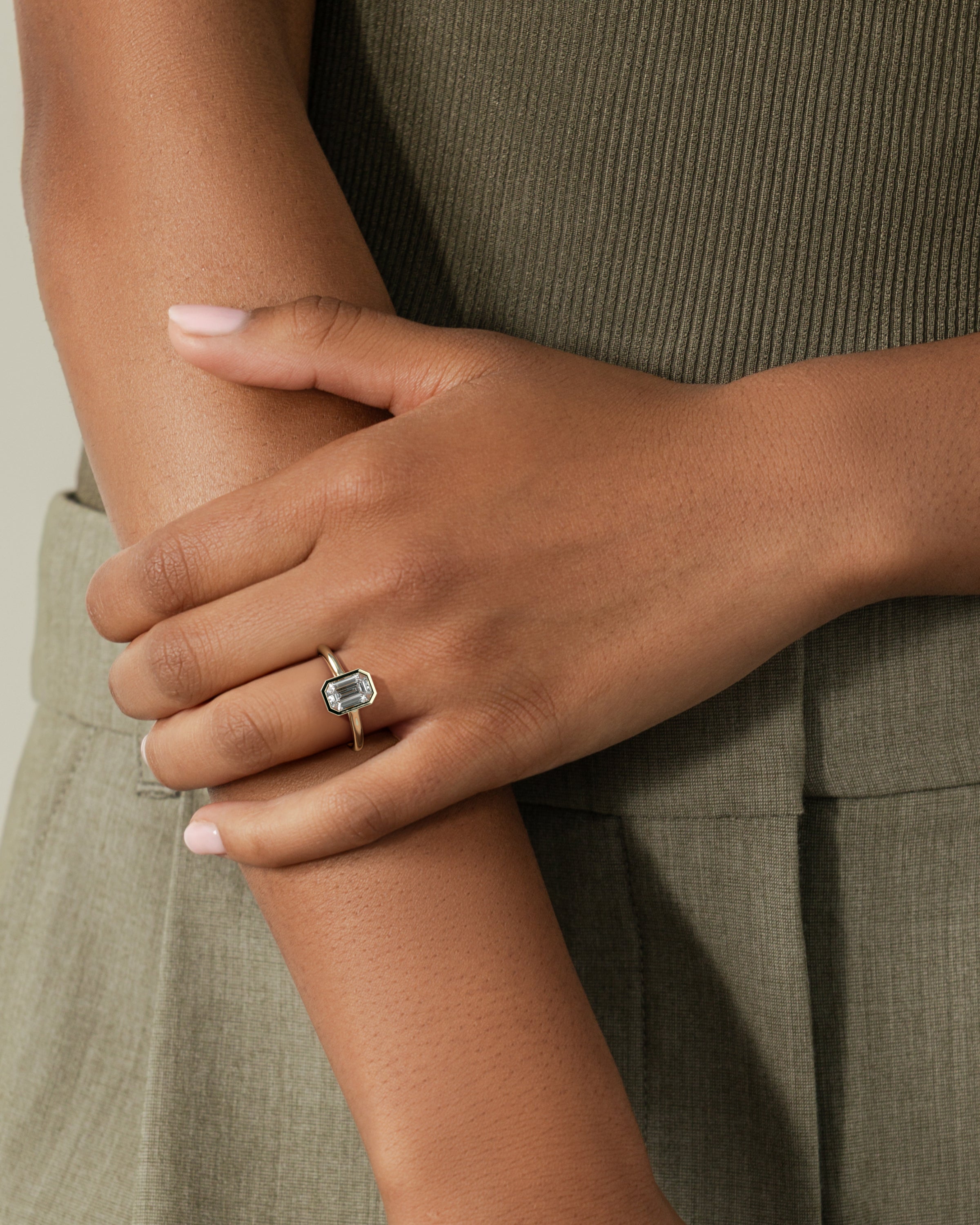 2.0 CT Emerald Cut Moissanite Bezel Engagement Ring