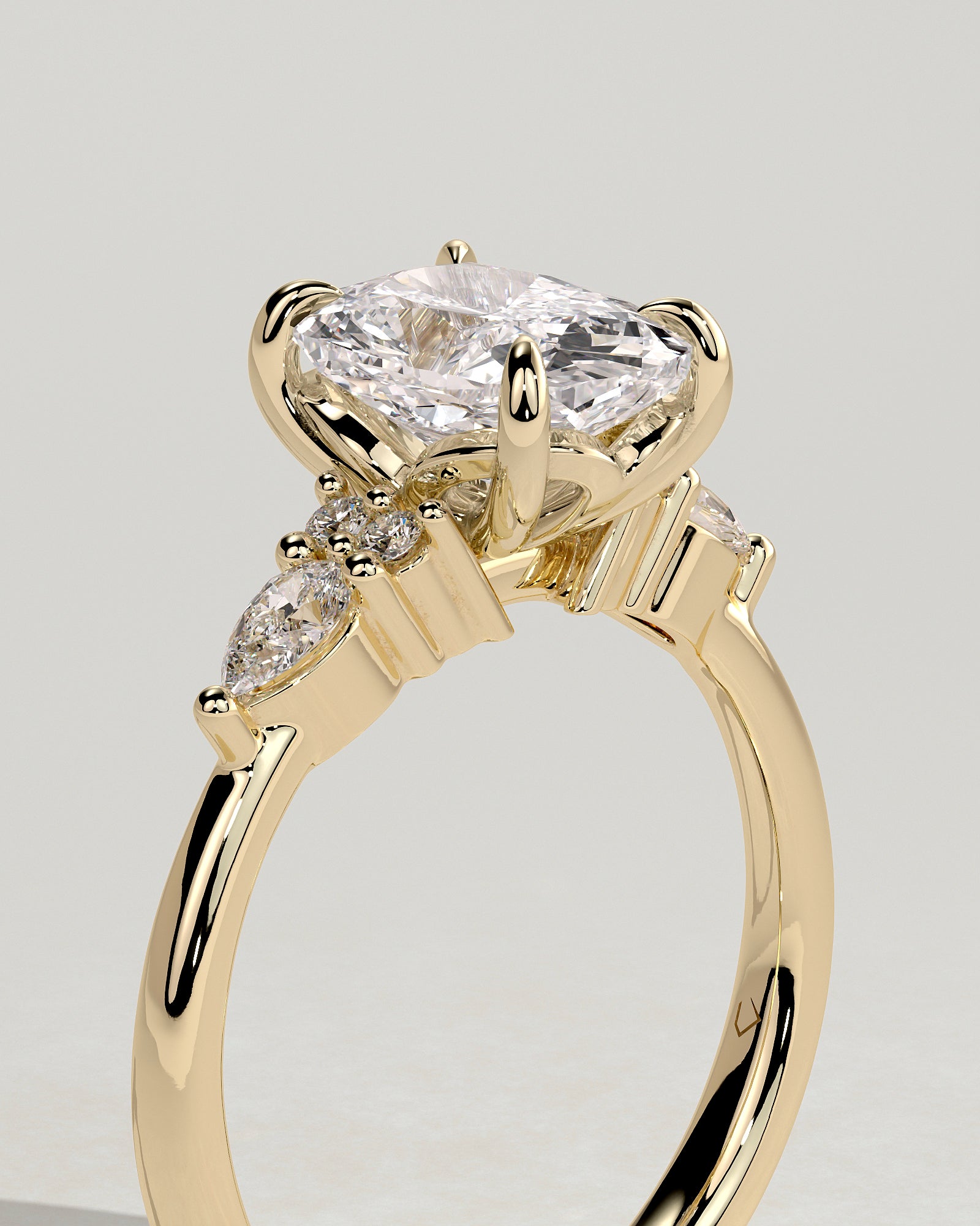 2.0 CT Elongated Cushion Cut Moissanite Cluster Engagement Ring