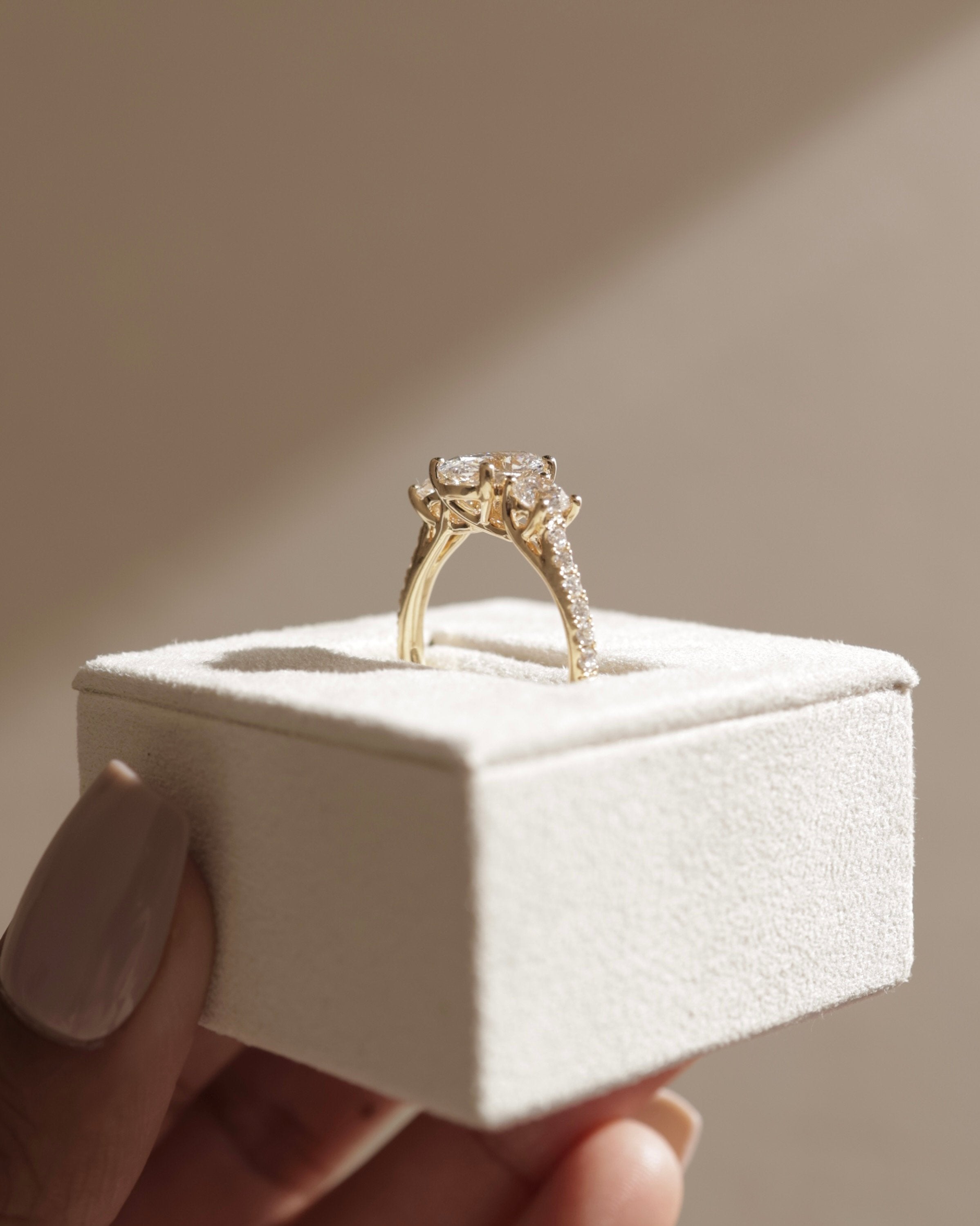 2.0 CT Oval Cut Moissanite Three Stone & Pave Engagement Ring