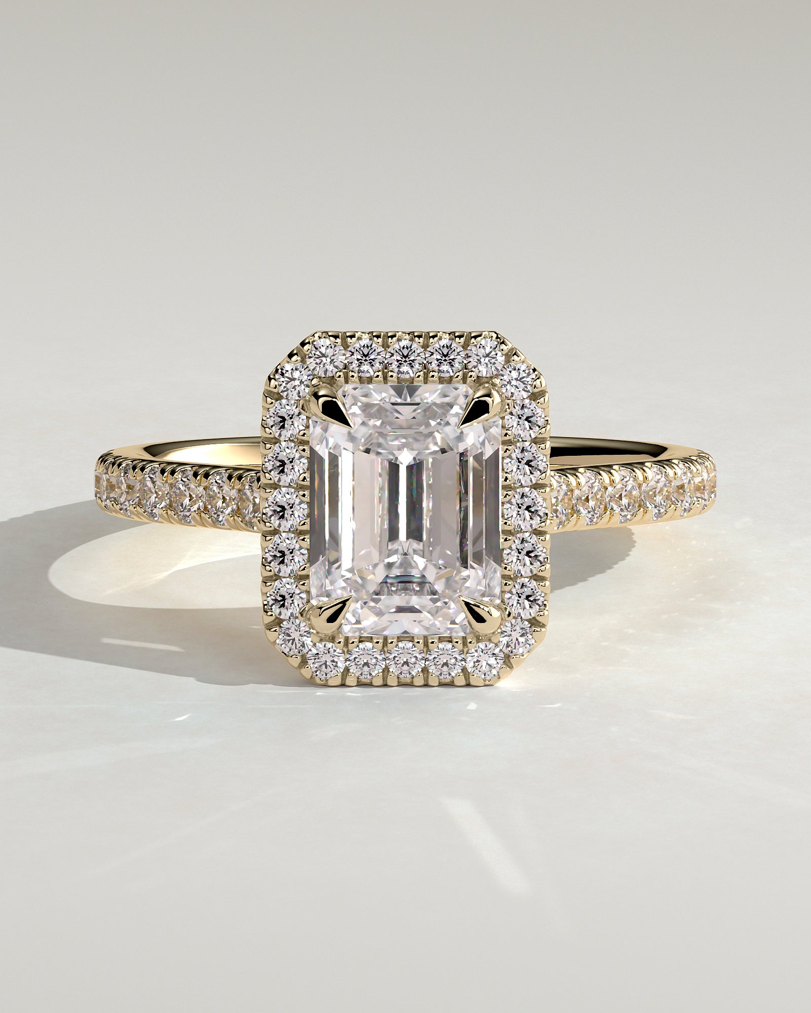 2.0 CT Emerald Cut Moissanite Halo & Pave Engagement Ring