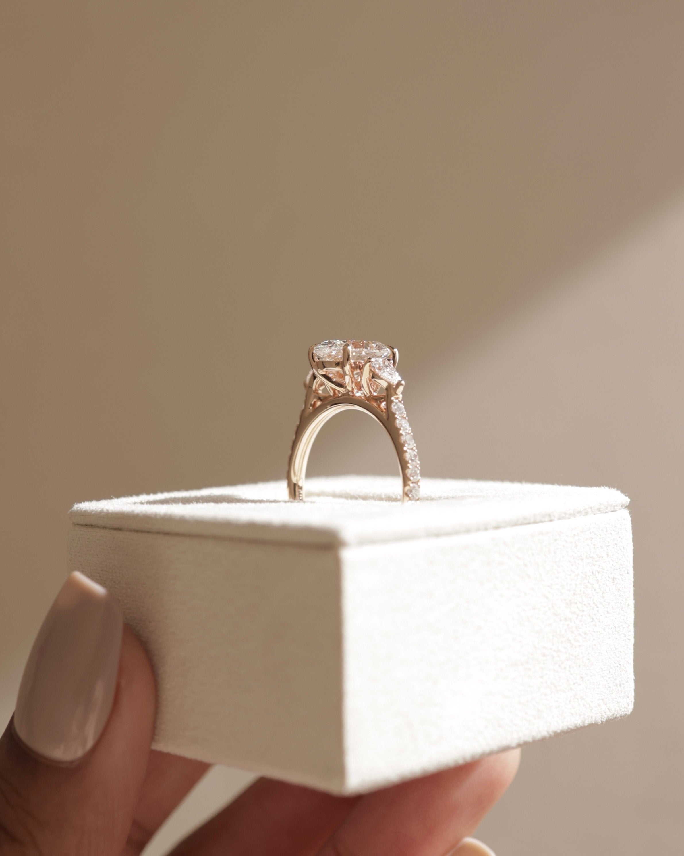 2.0 CT Oval Cut Moissanite Three Stone & Pave Engagement Ring