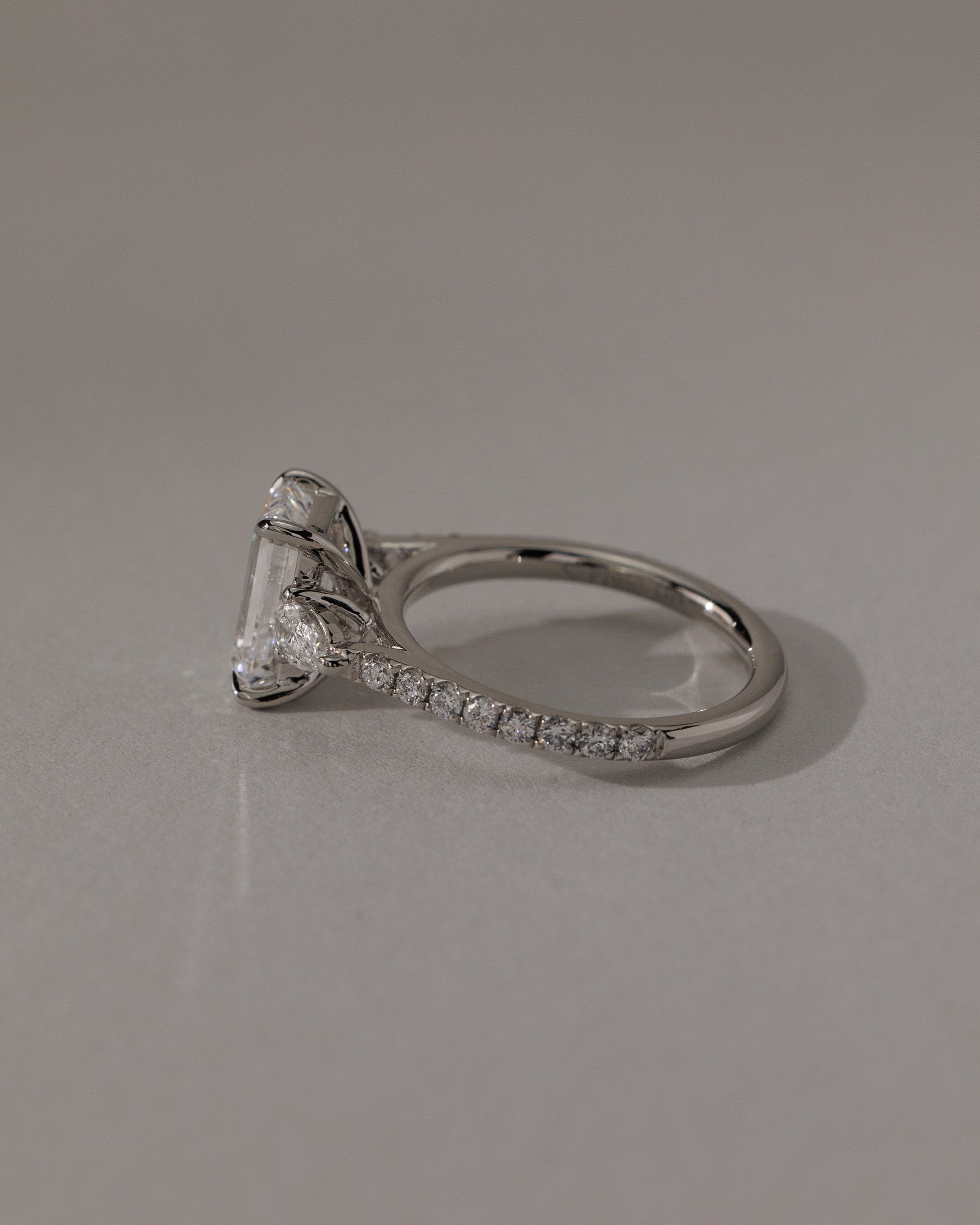 2.0 CT Emerald Cut Moissanite Three Stone & Pave Engagement Ring