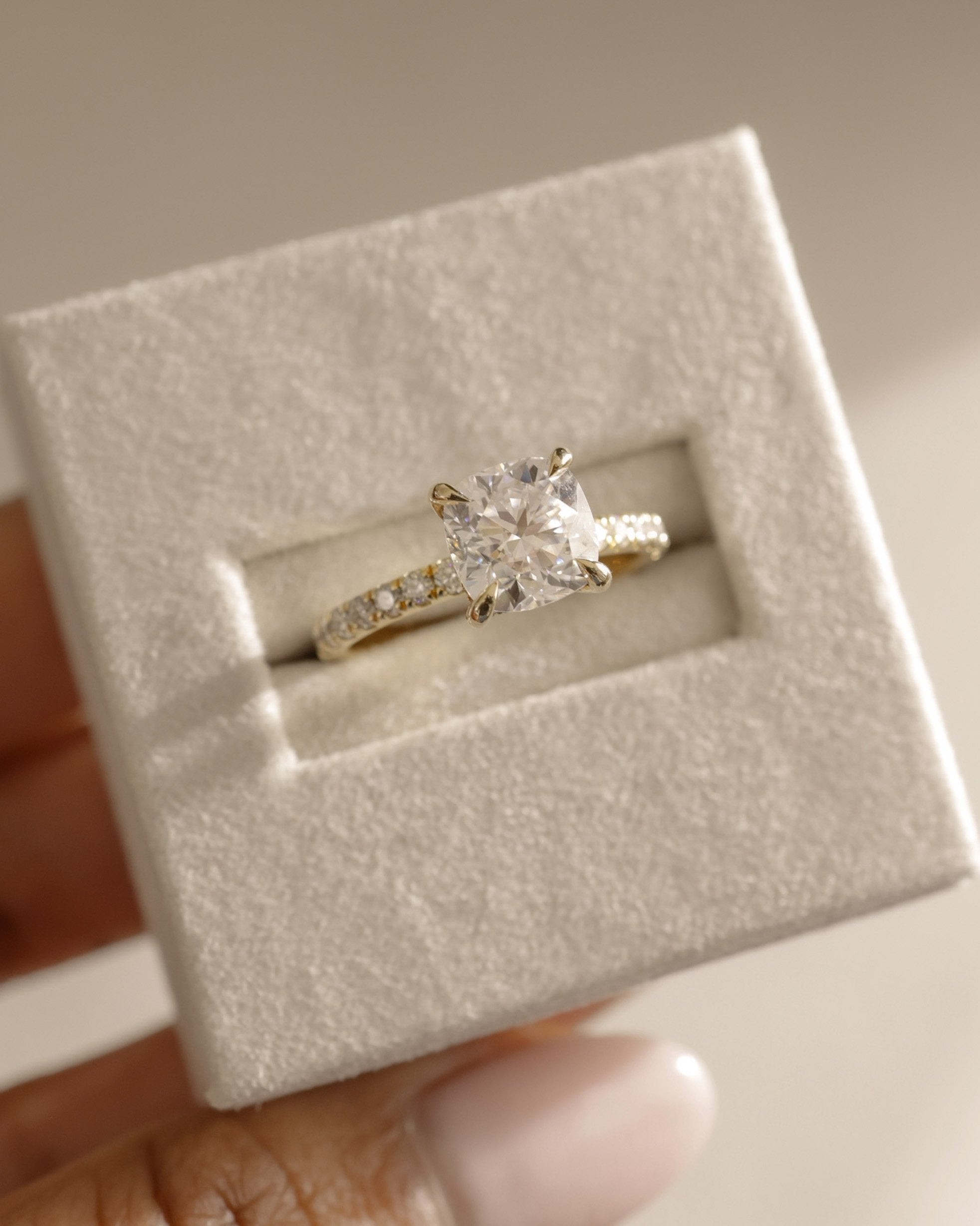 2.0 CT Cushion Cut Moissanite Pave Style Engagement Ring