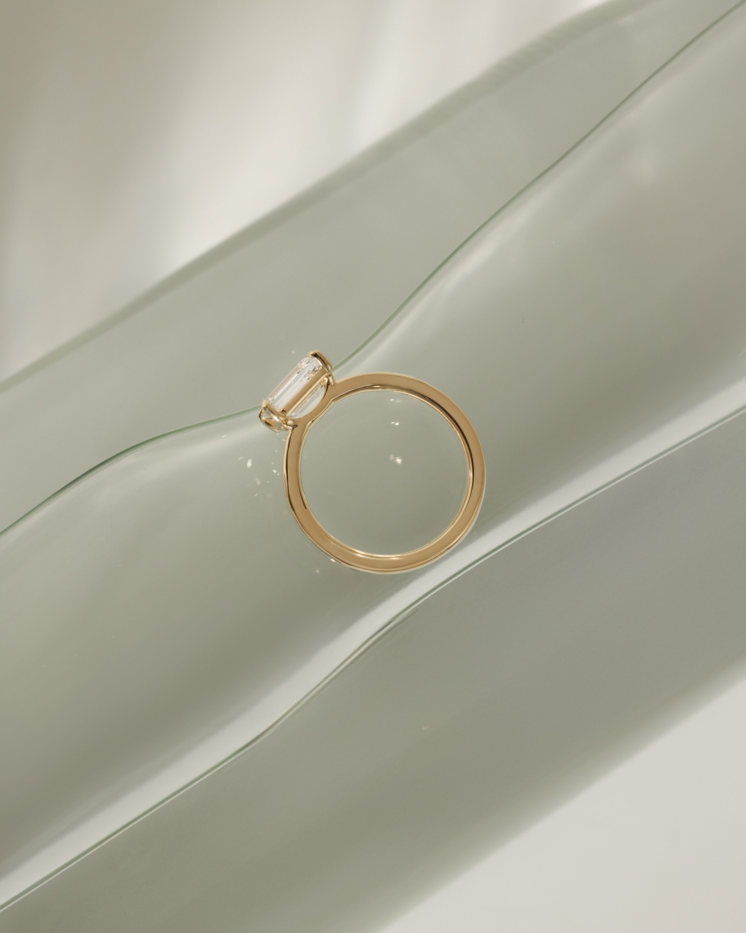 2.0 CT East West Emerald Cut Moissanite Solitaire Engagement Ring