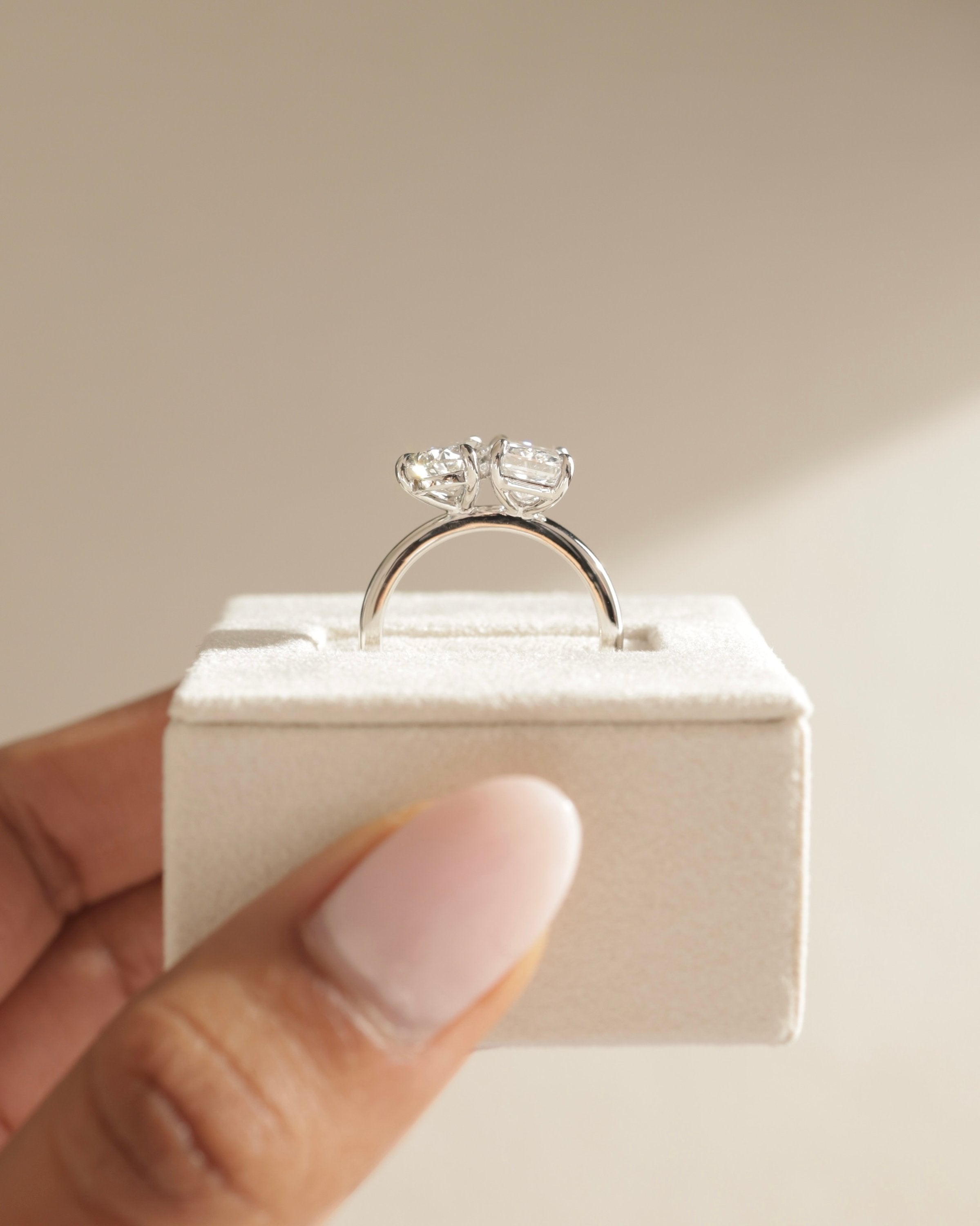 3.30 CT Pear & Radiant Cut Moissanite Two Stone Engagement Ring