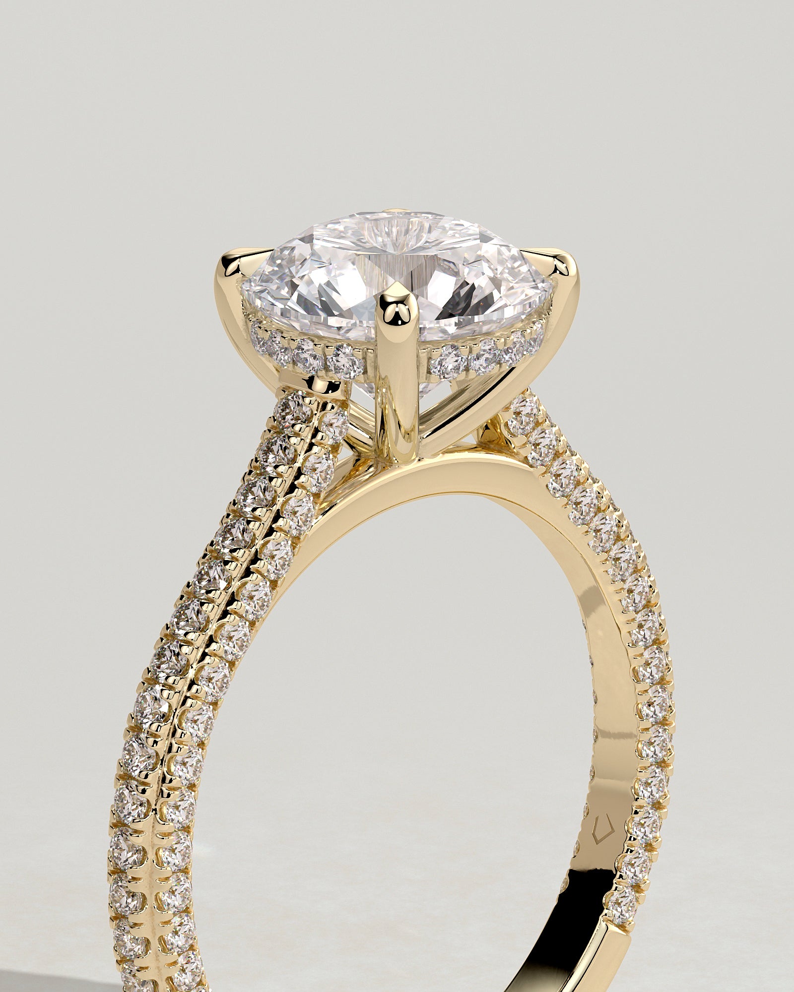 2.0 CT Round Cut Moissanite Triple Pave Engagement Ring