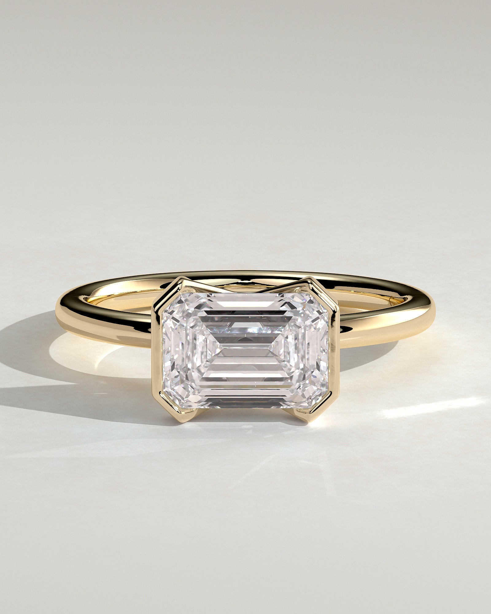 2.0 CT Emerald Cut Moissanite Half Bezel Engagement Ring