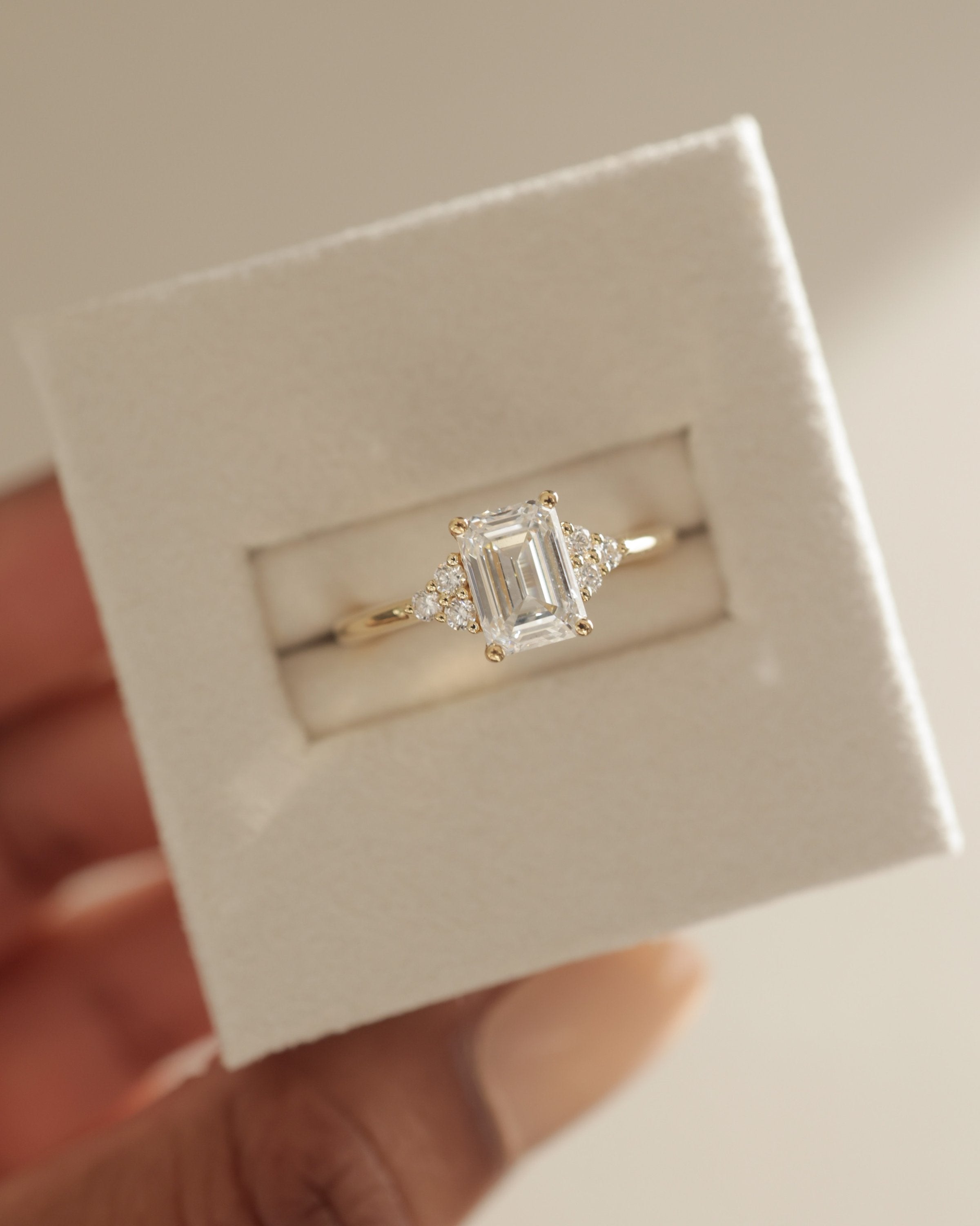 2.0 CT Emerald Cut Moissanite Cluster Engagement Ring