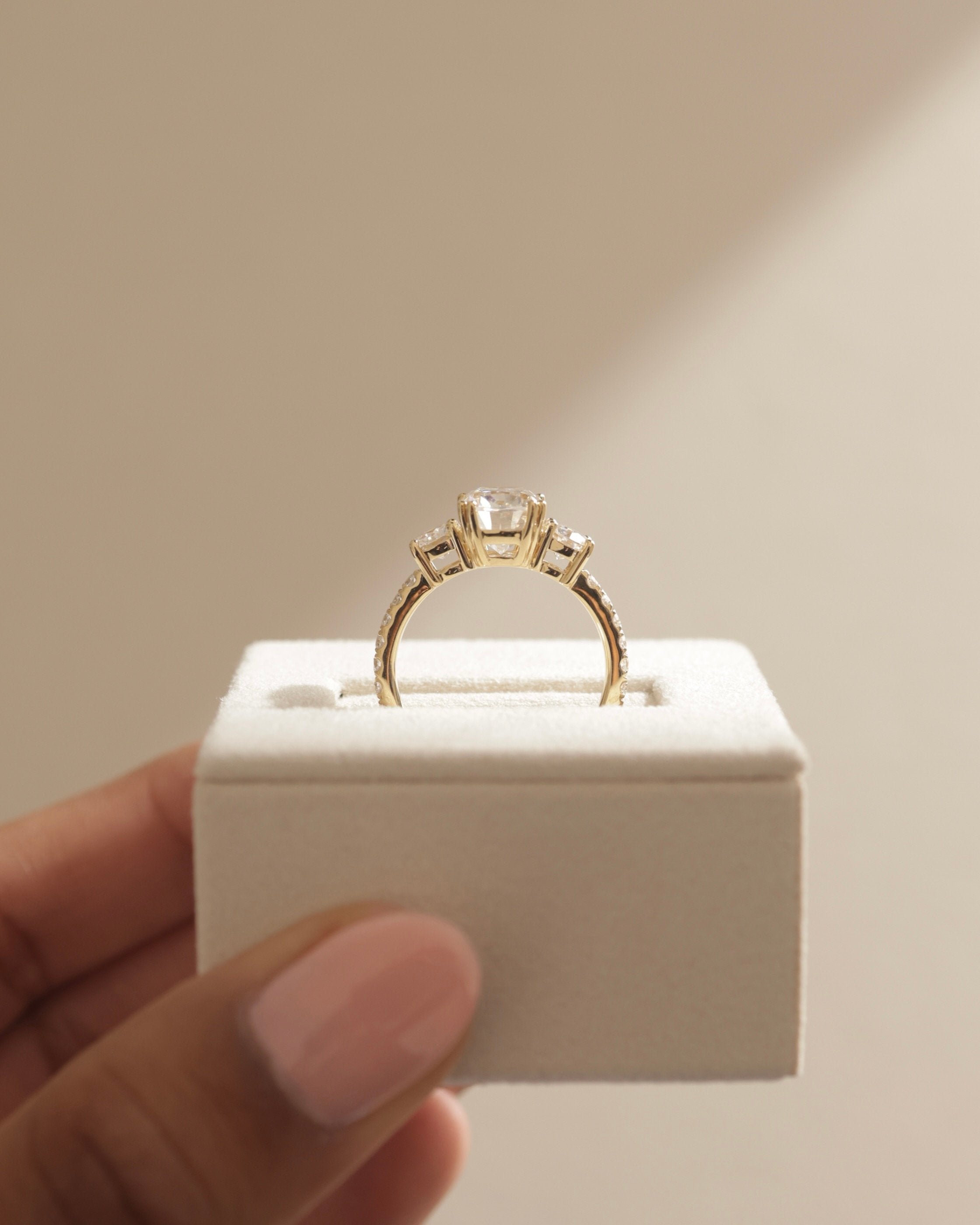 2.0 CT Elongated Cushion Cut Moissanite Three Stone & Pave Engagement Ring