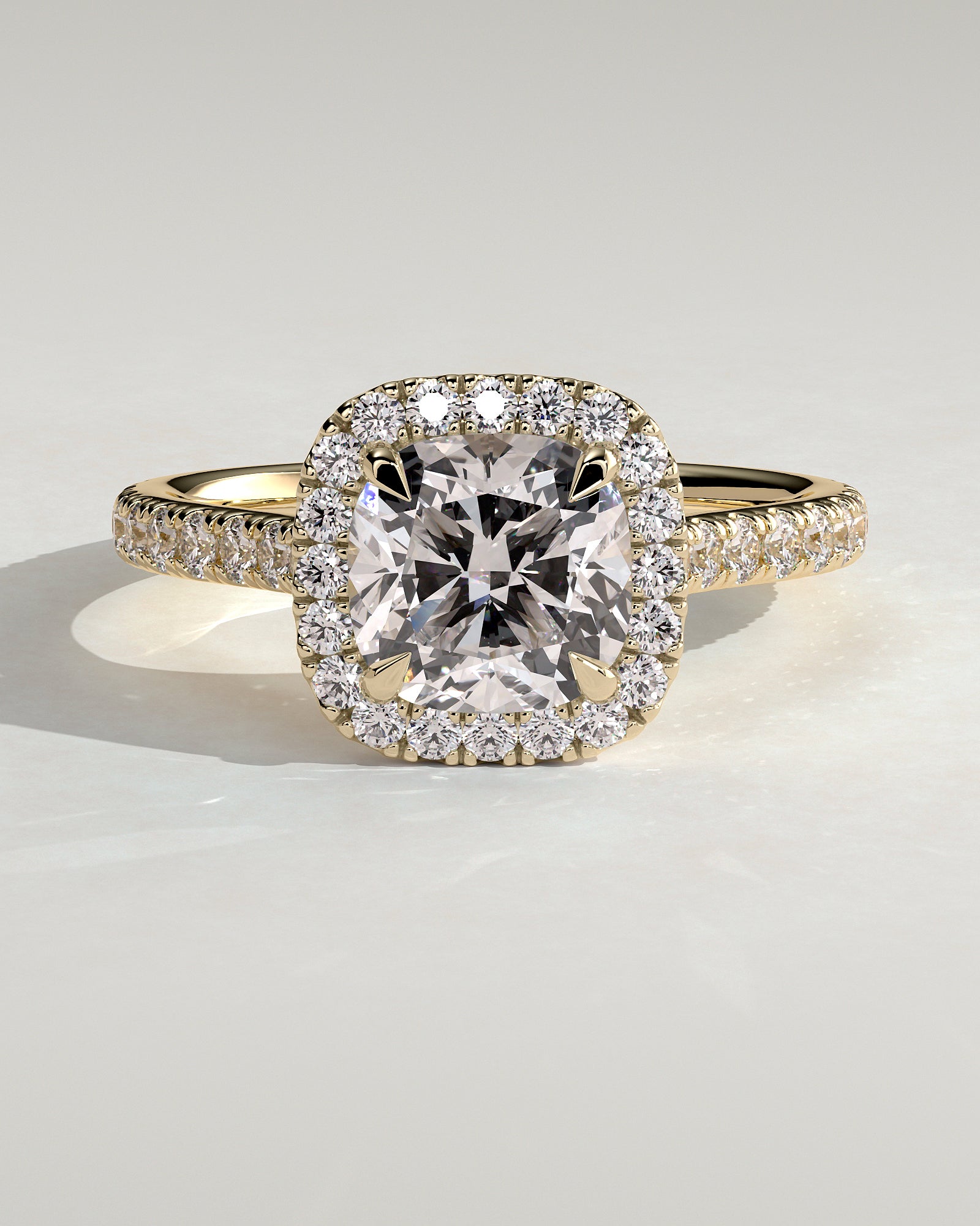 2.0 CT Cushion Cut Moissanite Halo with Pavé Engagement Ring
