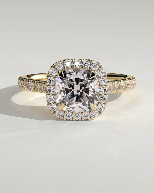2.0 CT Cushion Cut Moissanite Halo with Pavé Setting Engagement Ring