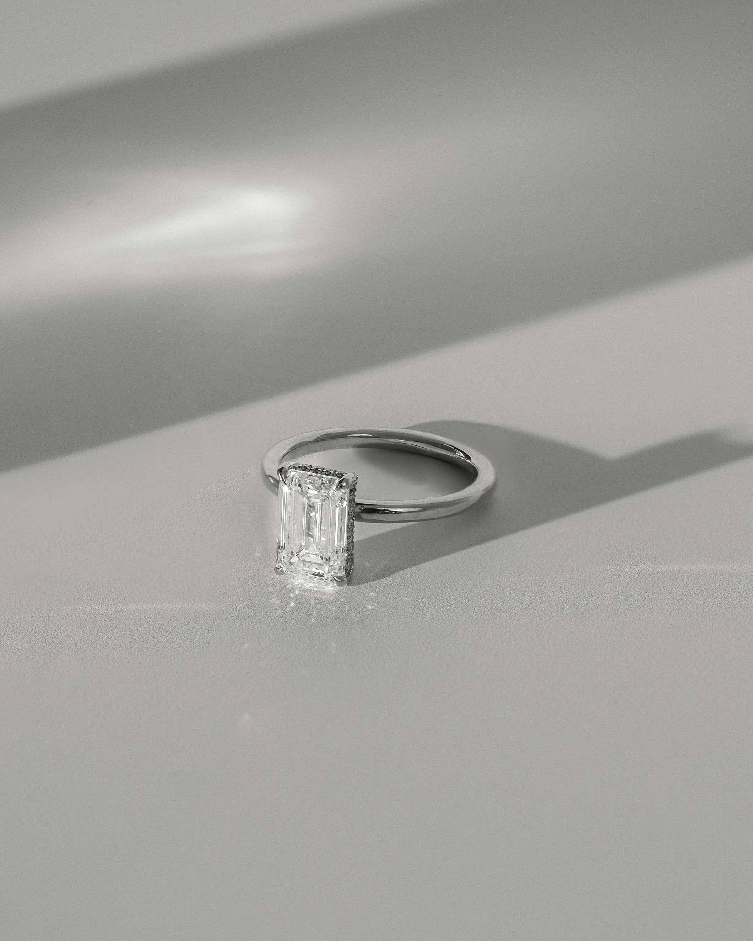 2.0 CT Emerald Cut Moissanite Hidden Halo Engagement Ring