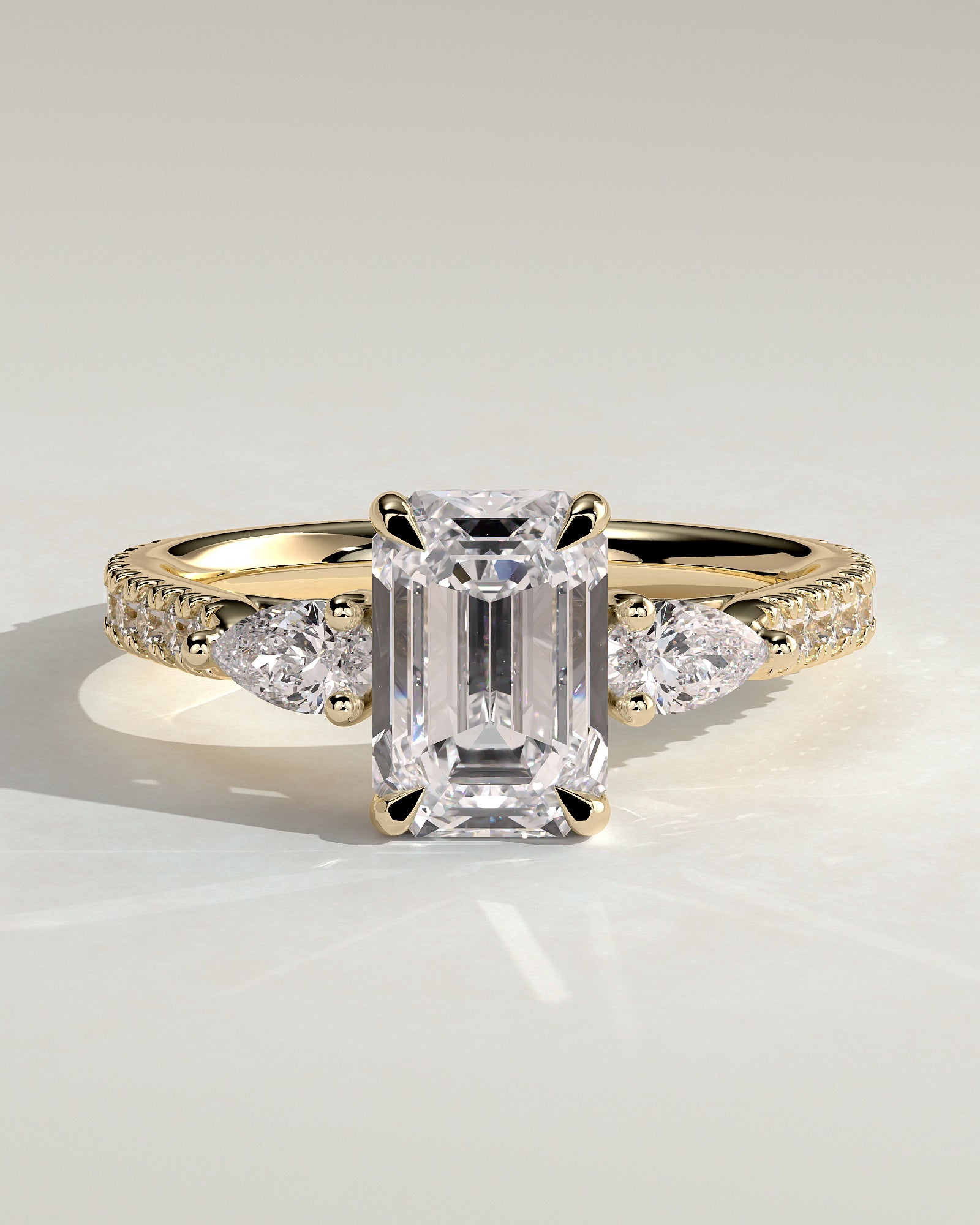 2.0 CT Emerald Cut Moissanite Three Stone & Pave Engagement Ring