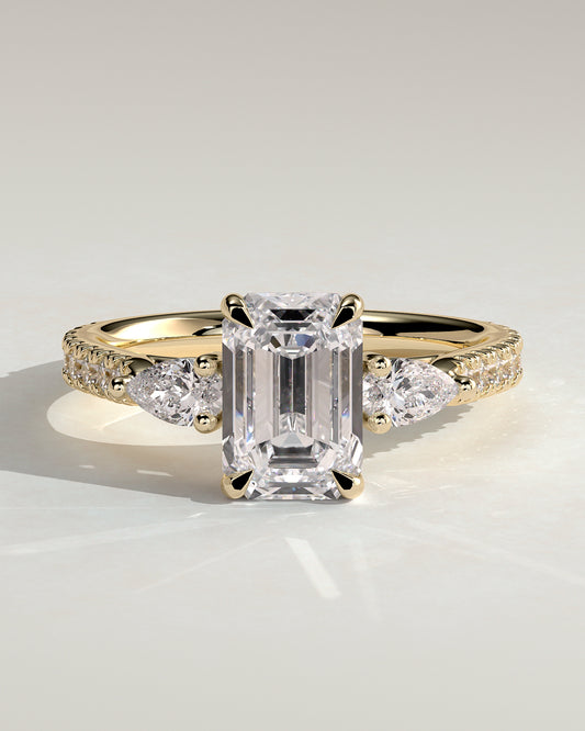 2.0 CT Emerald Cut Moissanite Three Stone & Pave Engagement Ring