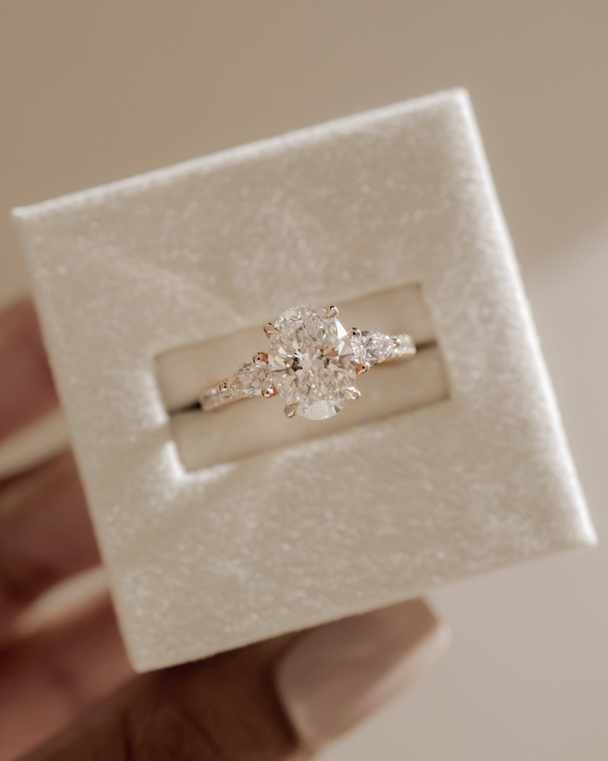 2.0 CT Oval Cut Moissanite Three Stone & Pave Engagement Ring