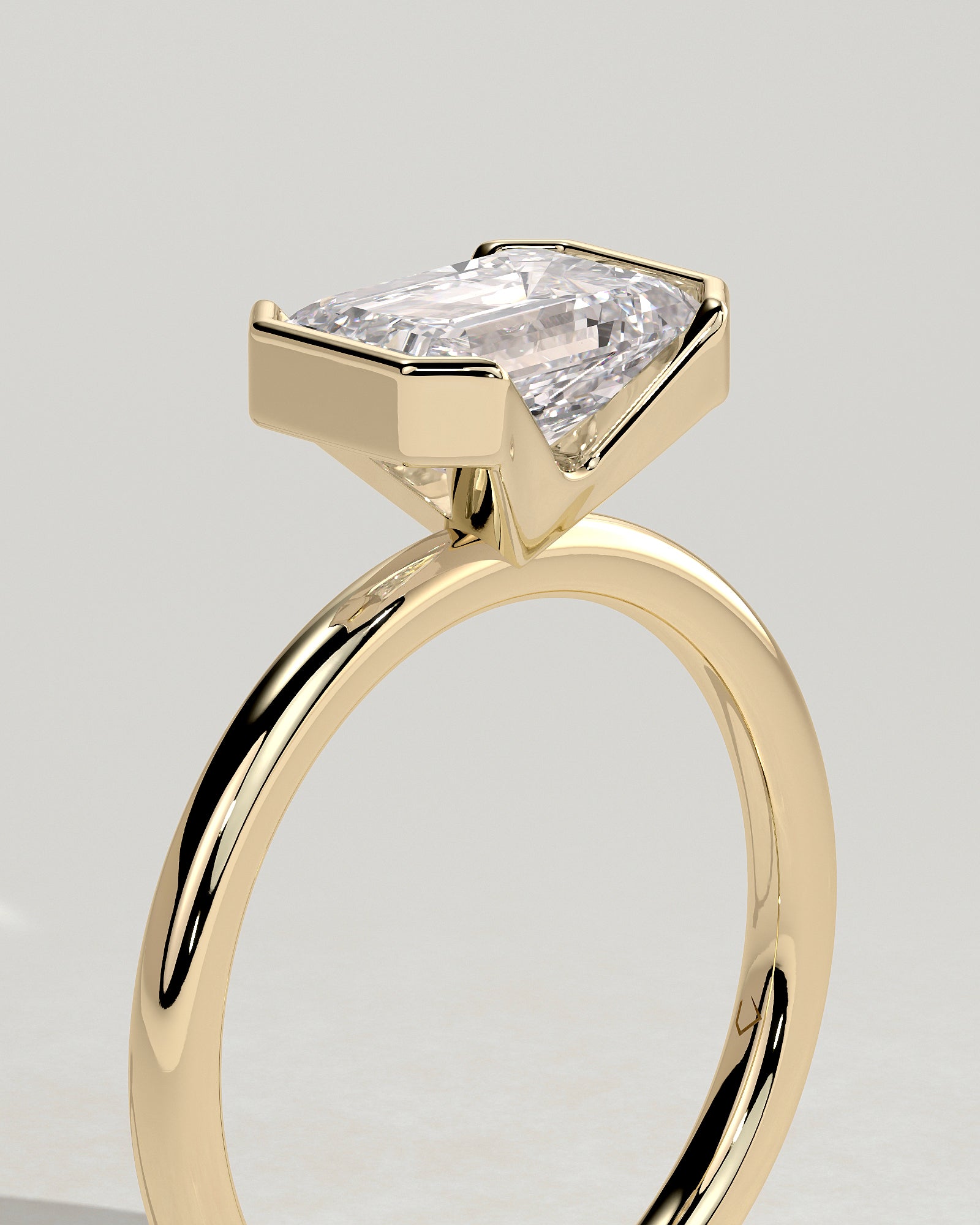 2.0 CT Emerald Cut Moissanite Half Bezel Engagement Ring