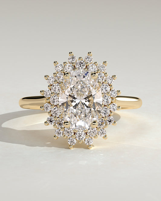 2.0 CT Oval Cut Moissanite Double Halo Engagement Ring