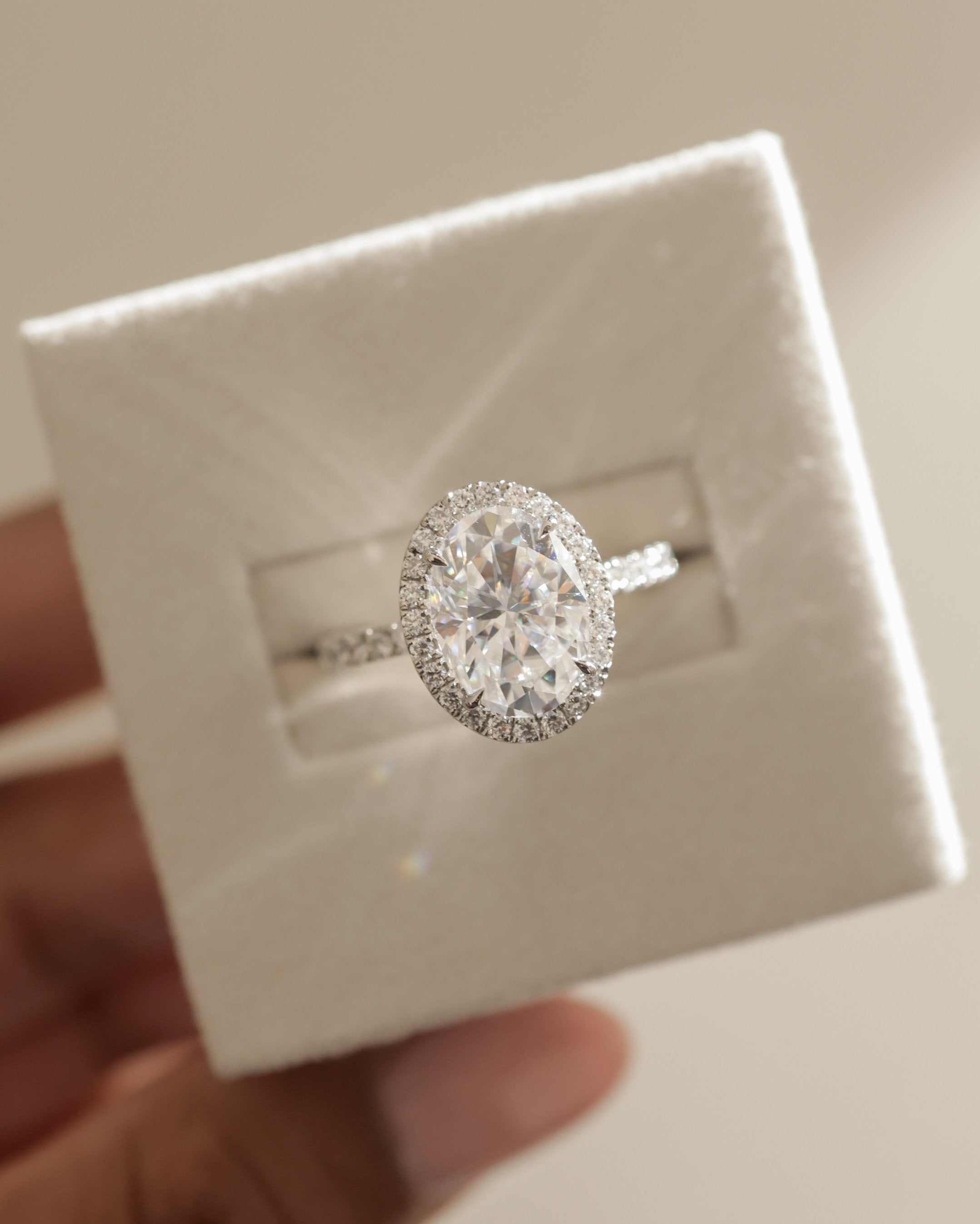 2.0 CT Oval Cut Moissanite Halo With Pave Engagement Ring