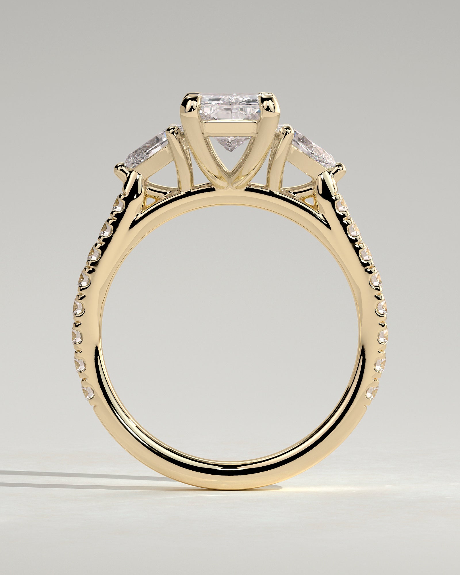 2.0 CT Radiant Cut Moissanite Three Stone & Pave Engagement Ring