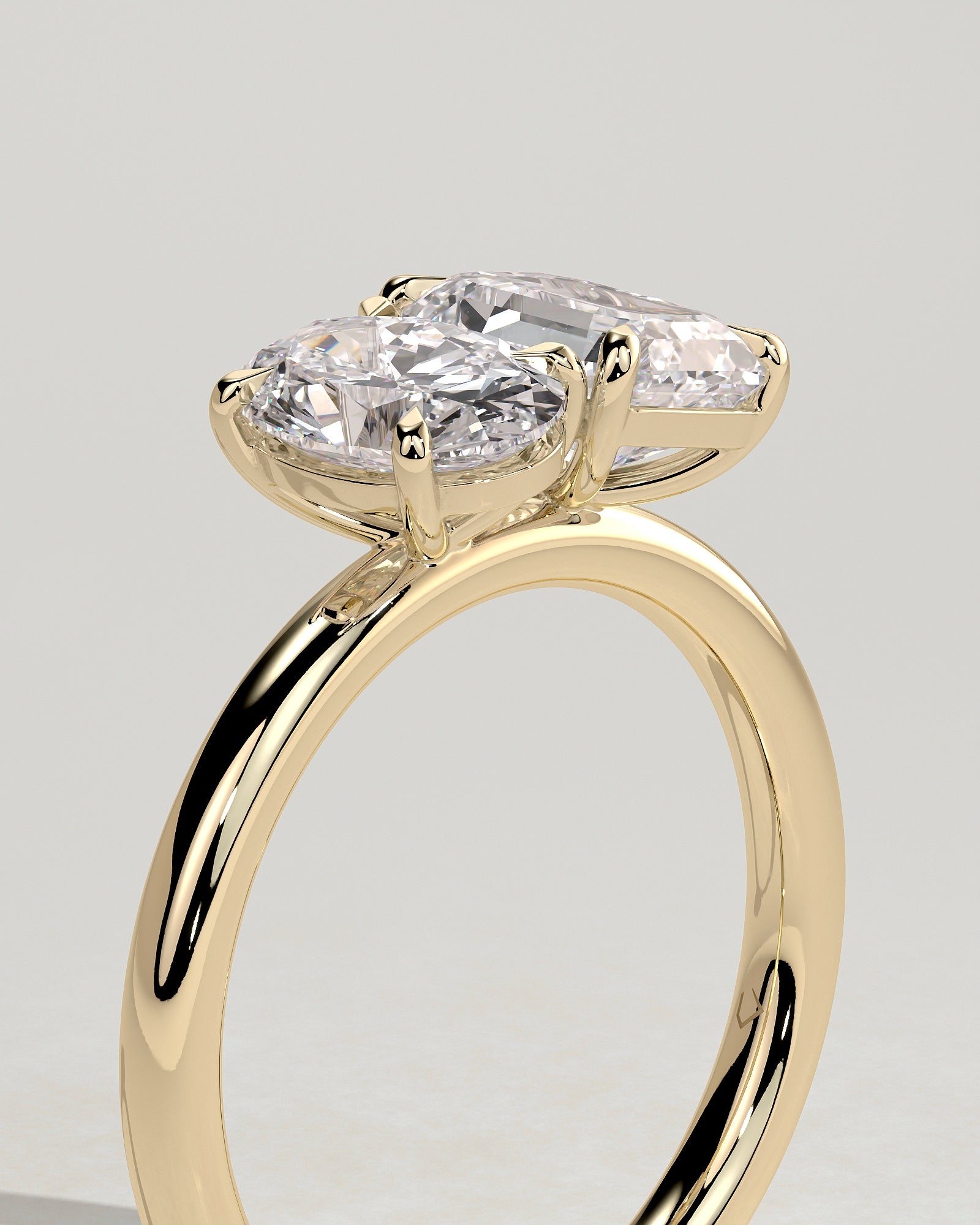 2.85 CT Oval & Emerald Cut Moissanite Two Stone Engagement Ring