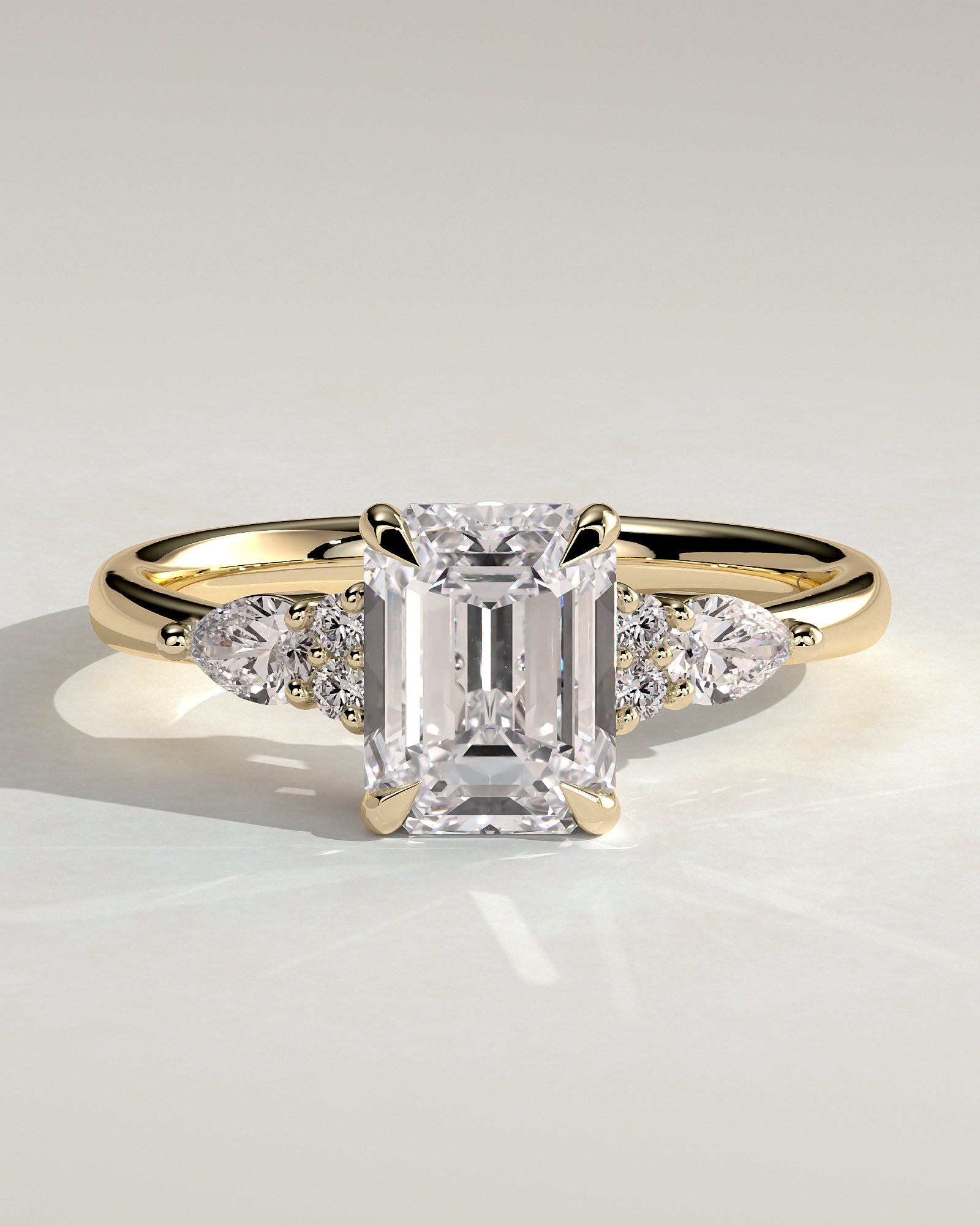 2.0 CT Emerald Cut Moissanite Cluster Engagement Ring