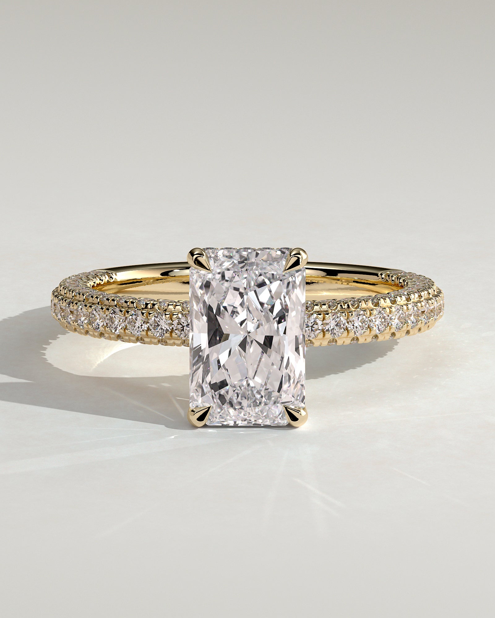 2.0 CT Radiant Cut Moissanite Triple Pave Engagement Ring