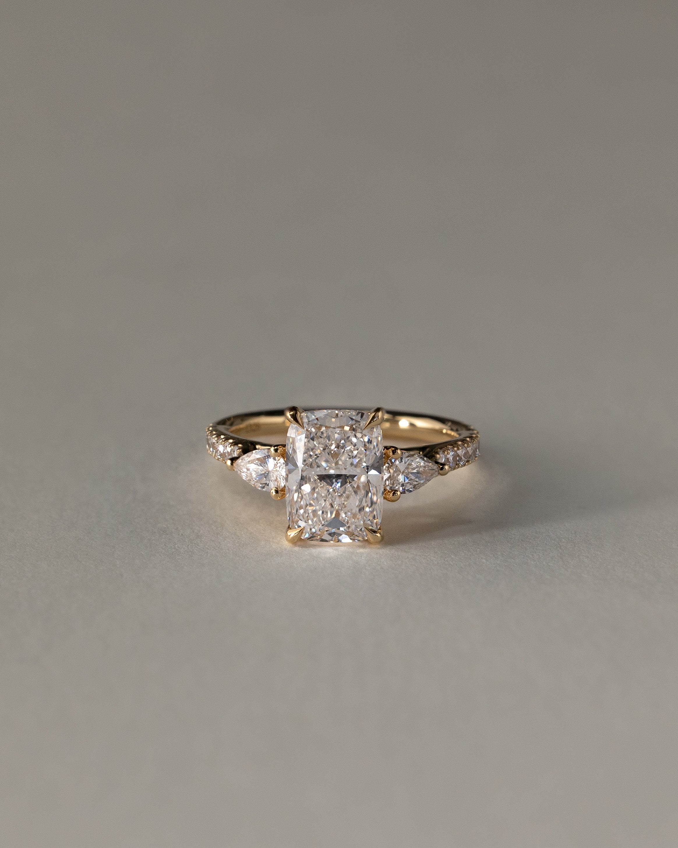 2.0 CT Elongated Cushion Shape Moissanite Three Stone & Pave Engagement Ring