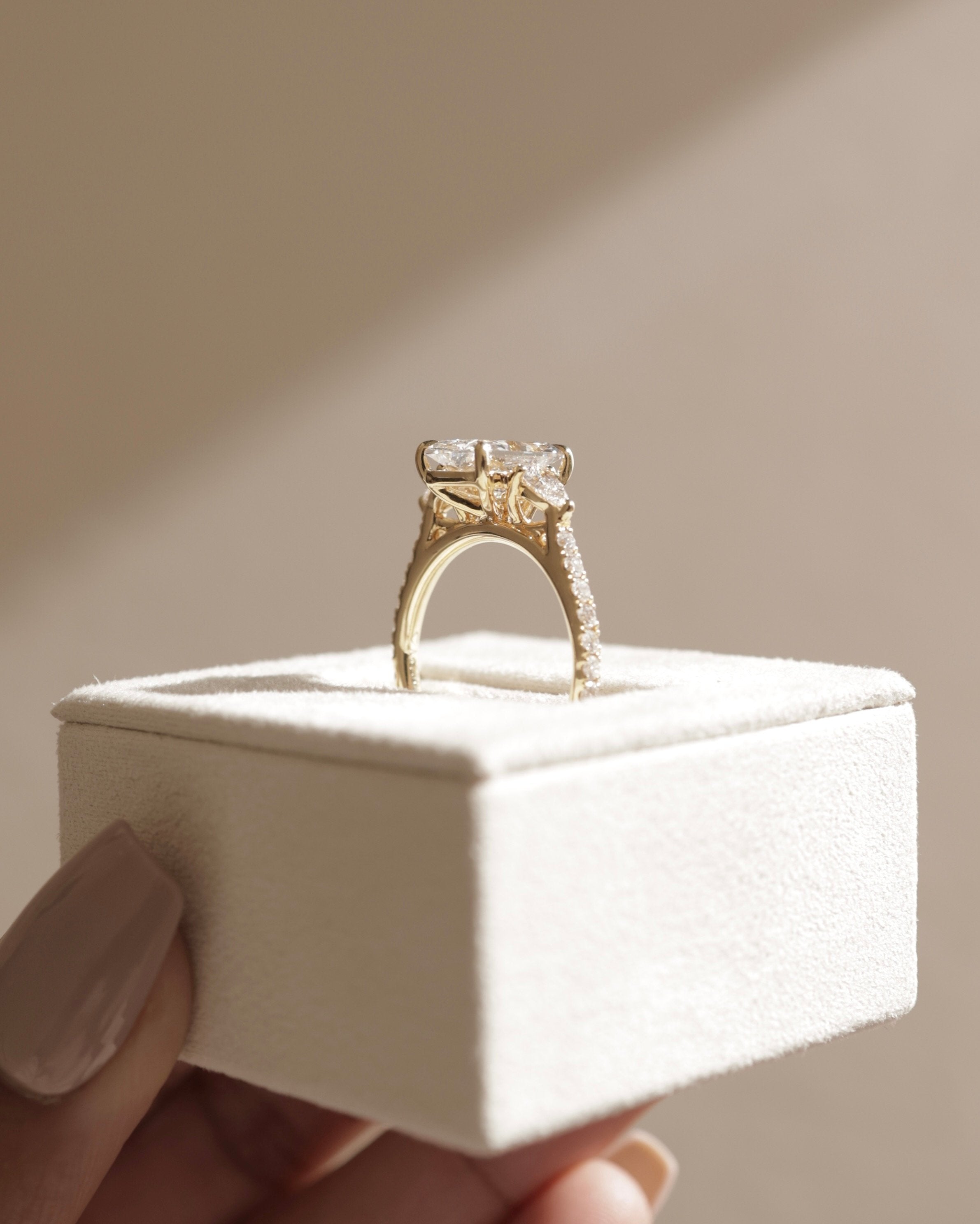 2.0 CT Radiant Cut Moissanite Three Stone & Pave Engagement Ring