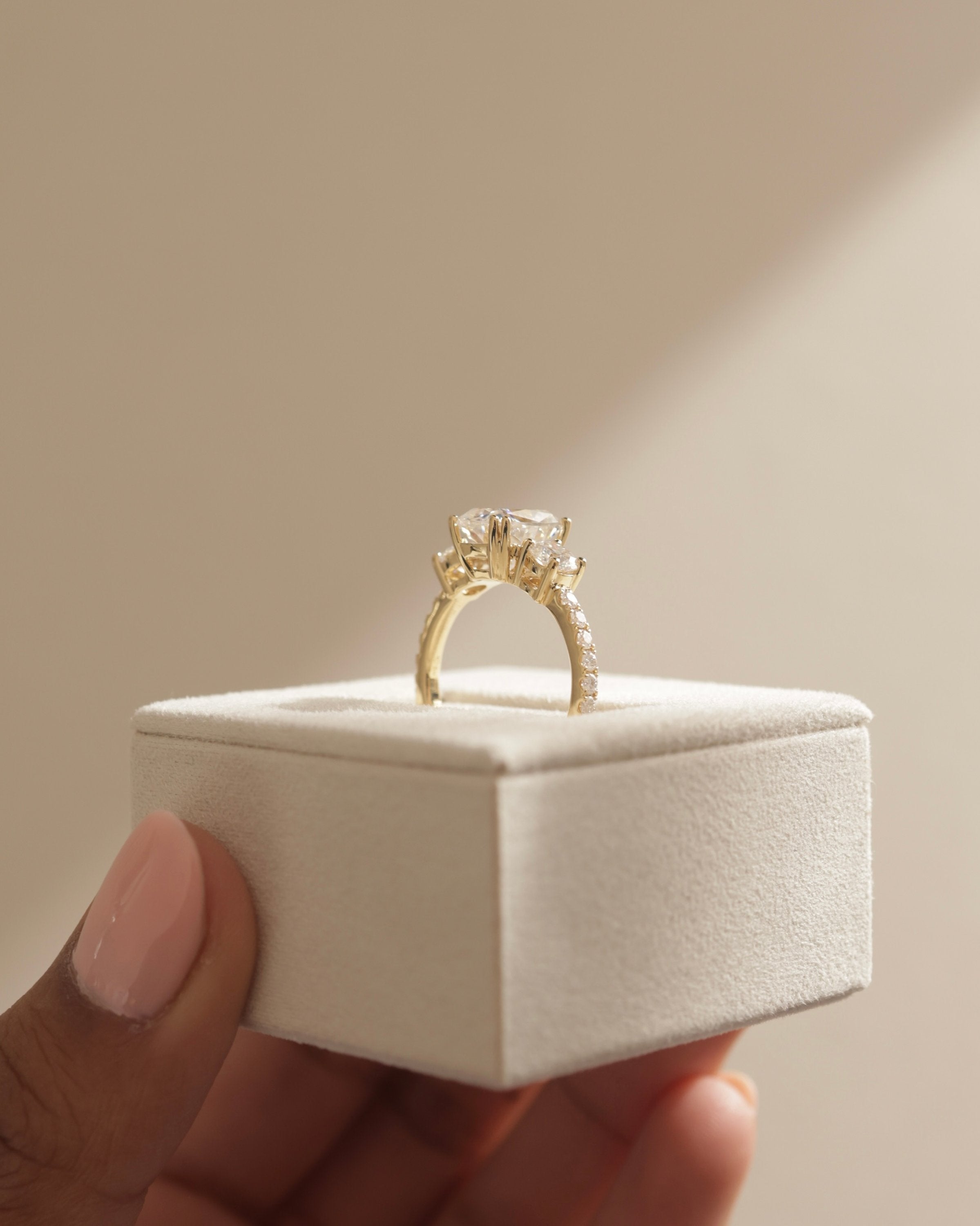 2.0 CT Elongated Cushion Cut Moissanite Three Stone & Pave Engagement Ring