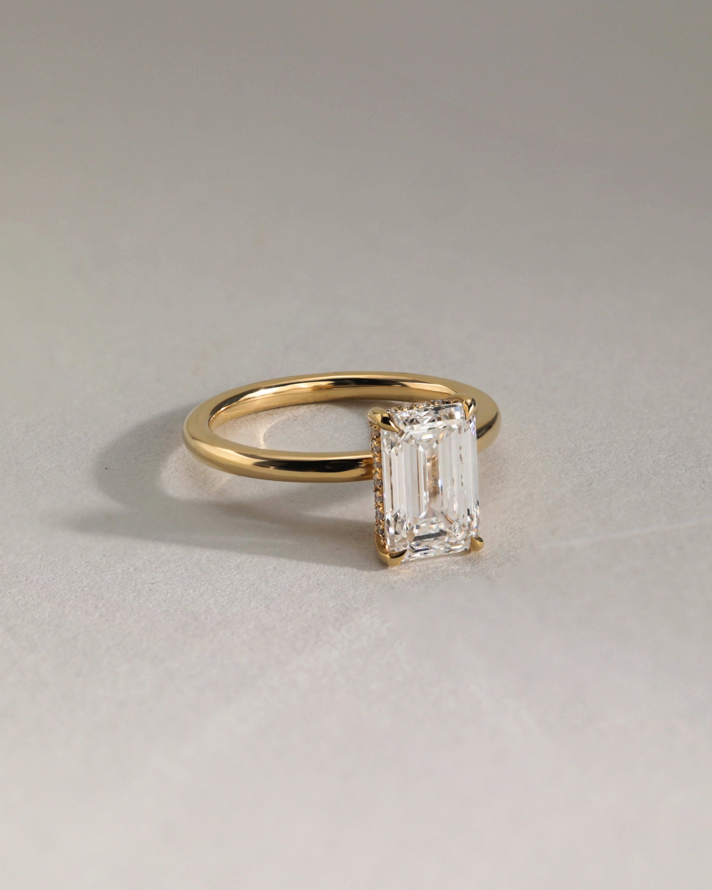 2.0 CT Emerald Cut Moissanite Hidden Halo Engagement Ring