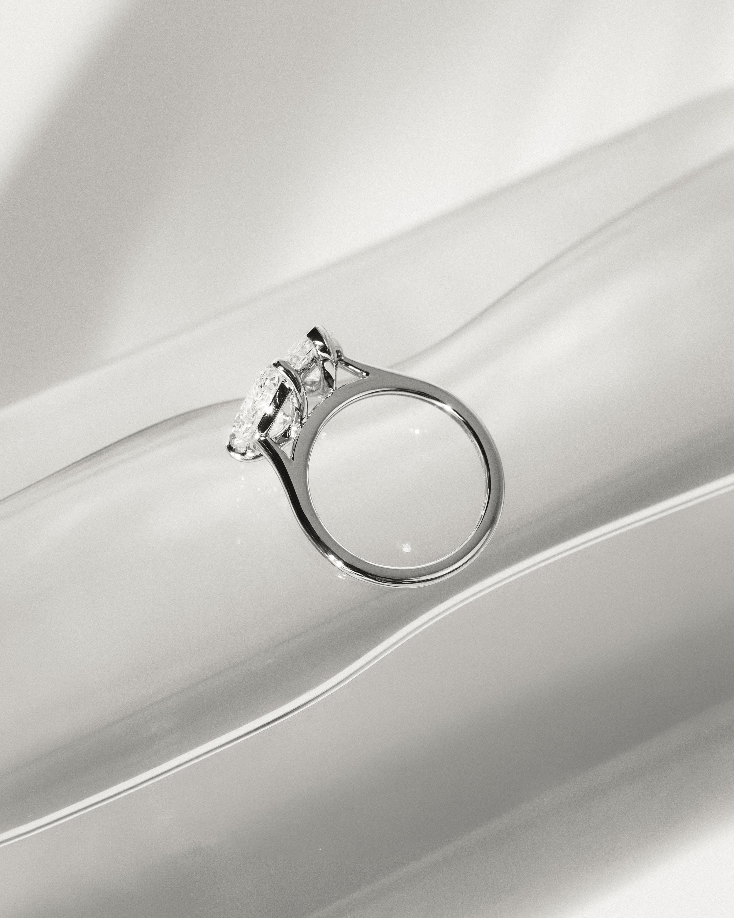 3.30 CT Marquise & Pear Cut Moissanite Bezel Engagement Ring