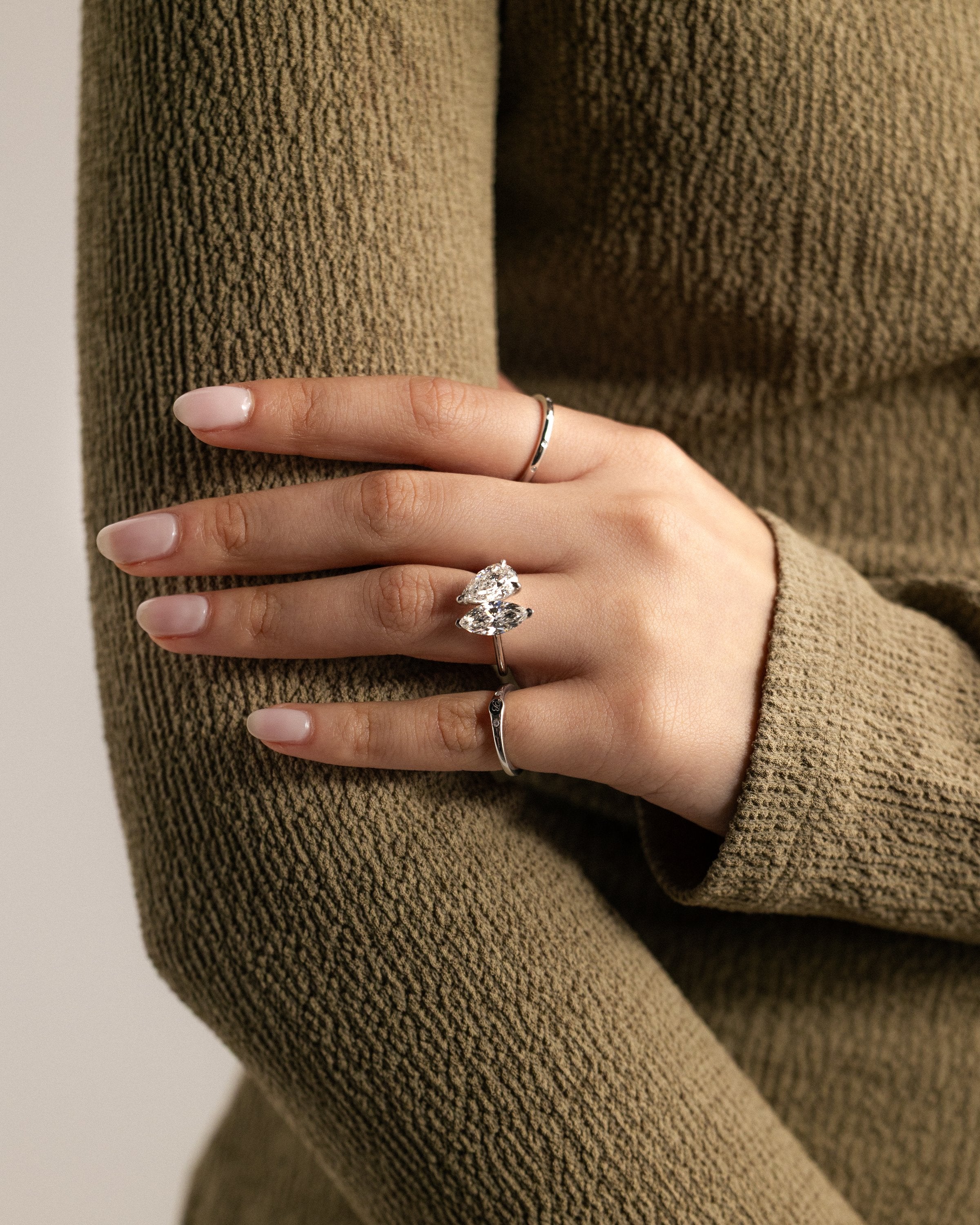 3.30 CT Marquise & Pear Cut Moissanite Bezel Engagement Ring