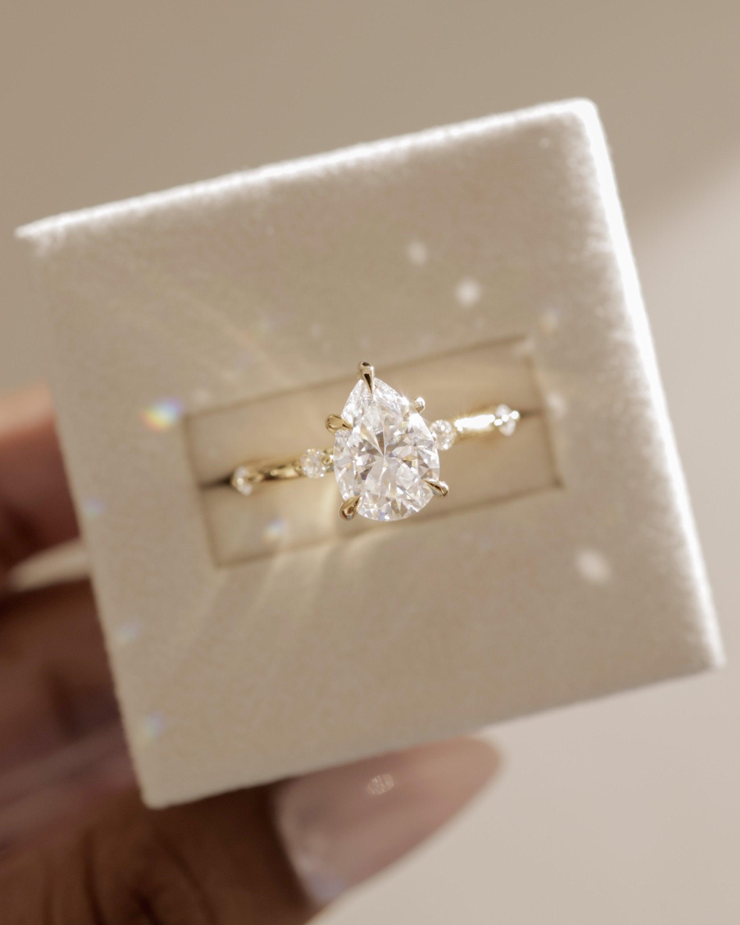 2.0 CT Pear Cut Moissanite Pave Style Engagement Ring