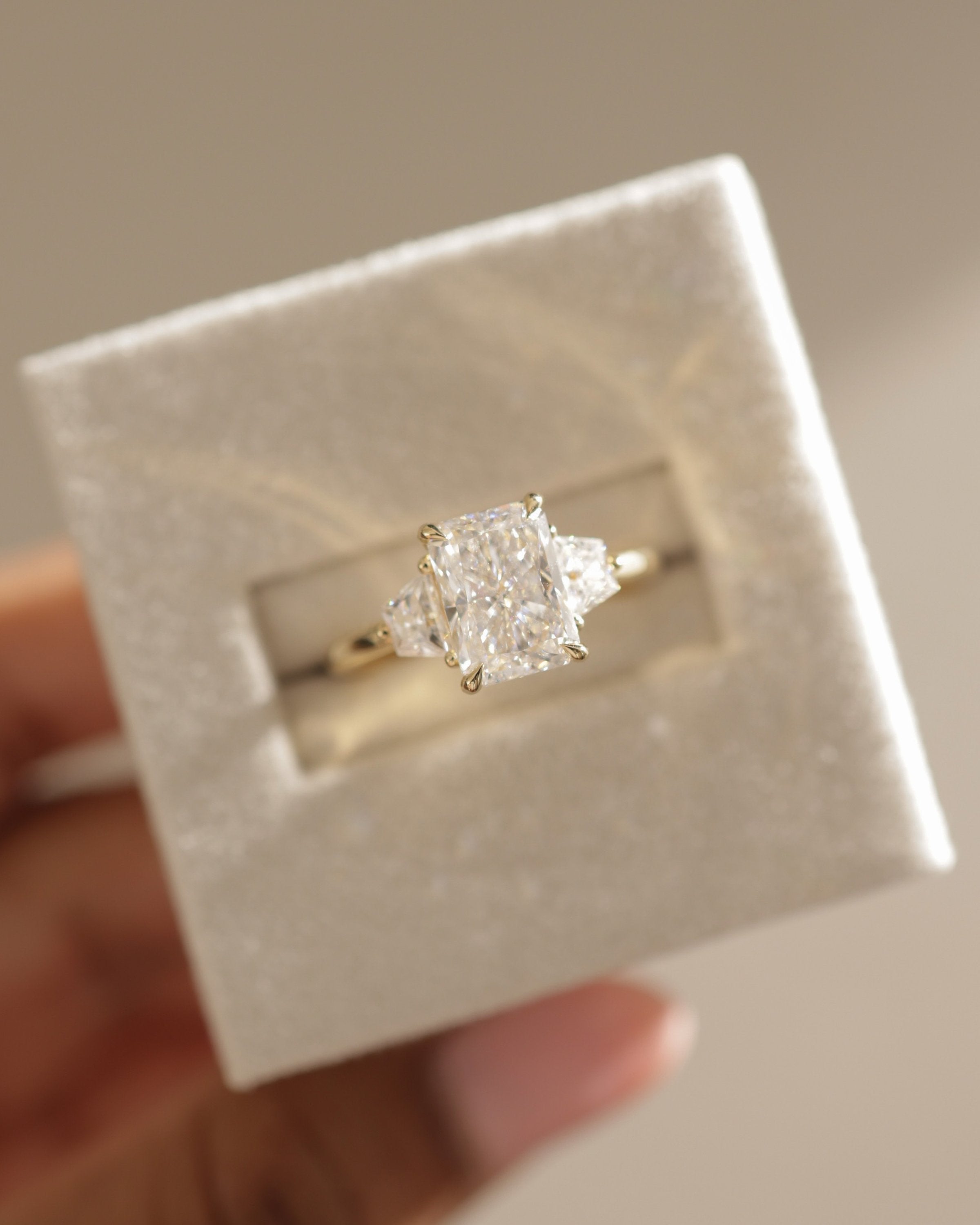 2.0 CT Radiant Cut Moissanite Three Stone Engagement Ring