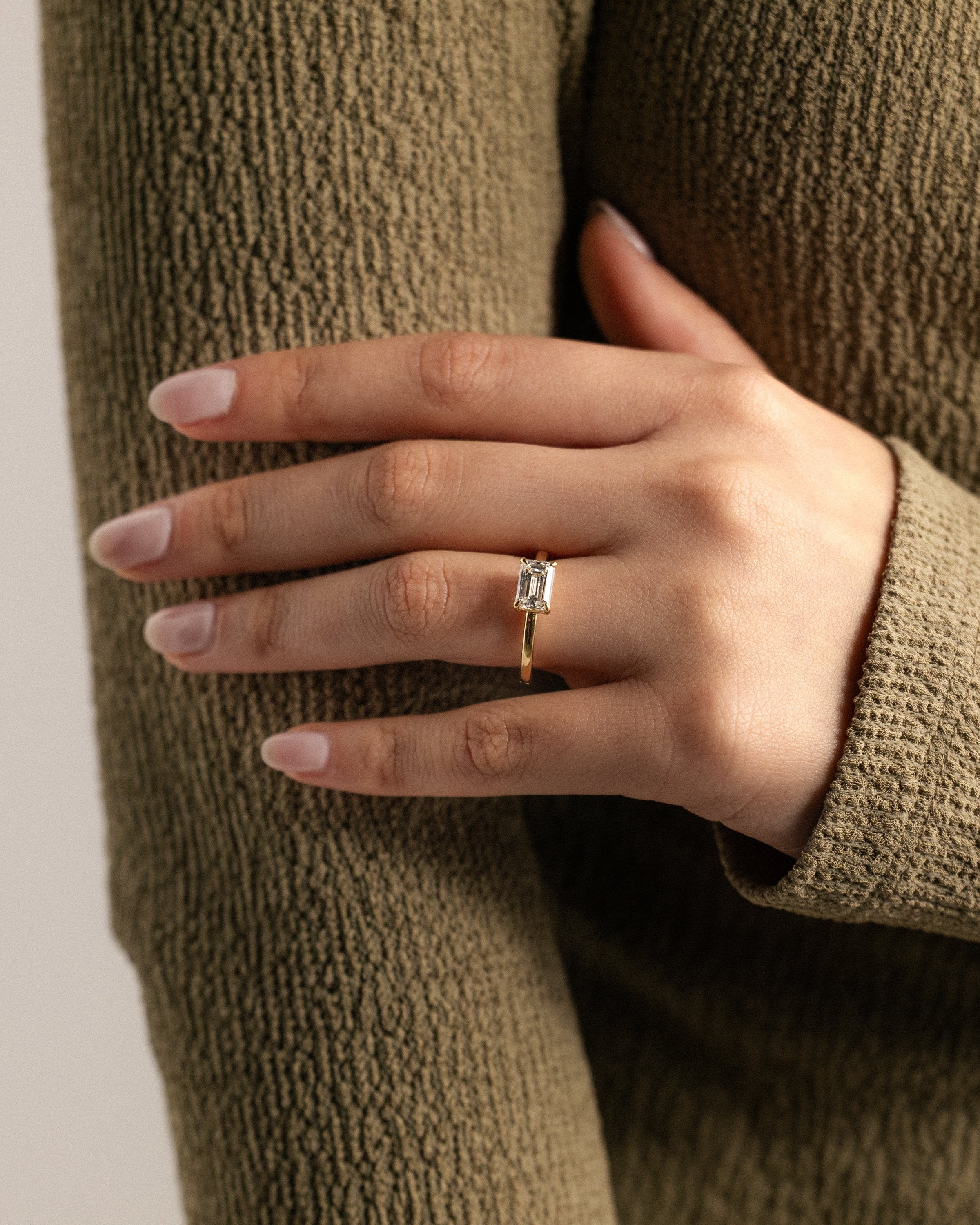 2.0 CT East West Emerald Cut Moissanite Solitaire Engagement Ring