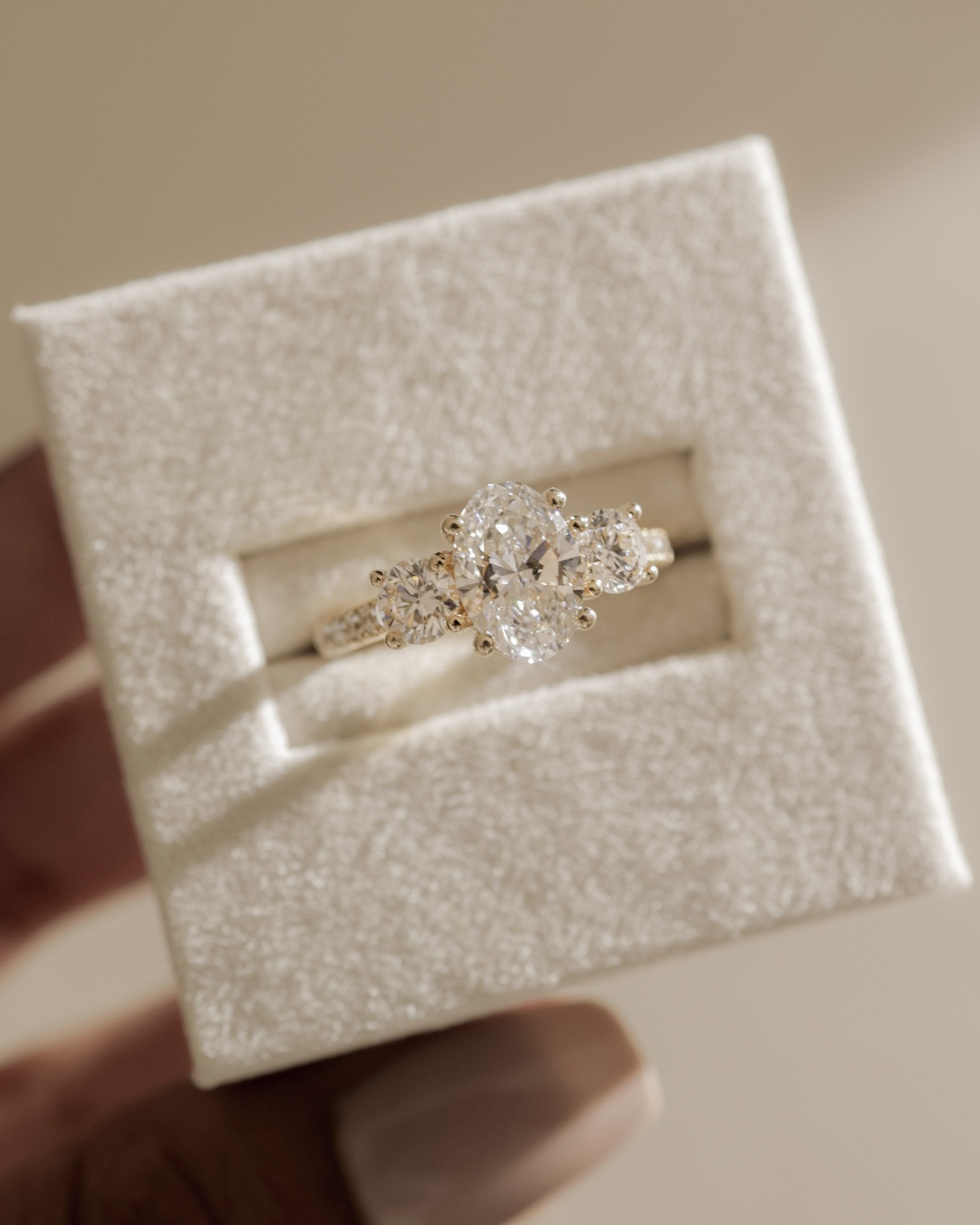 2.0 CT Oval Cut Moissanite Three Stone & Pave Engagement Ring