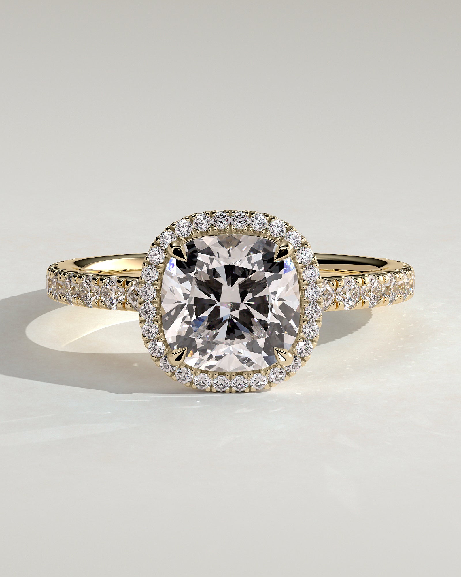 2.0 CT Cushion Cut Moissanite Halo with Pavé Engagement Ring