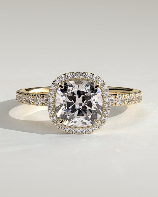 2.0 CT Cushion Cut Moissanite Halo with Pavé Engagement Ring