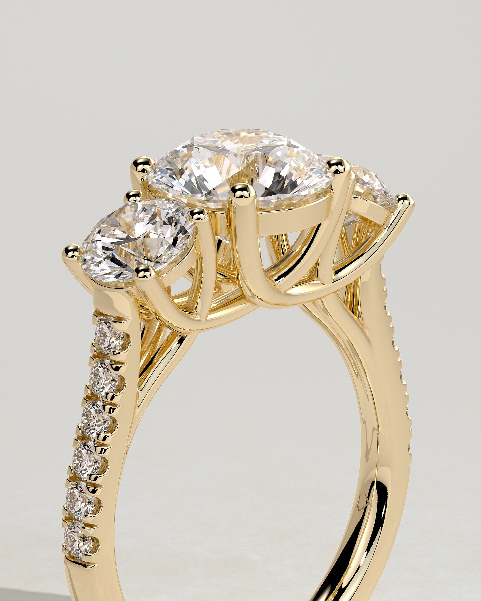 2.0 CT Round Cut Moissanite Three Stone Engagement Ring